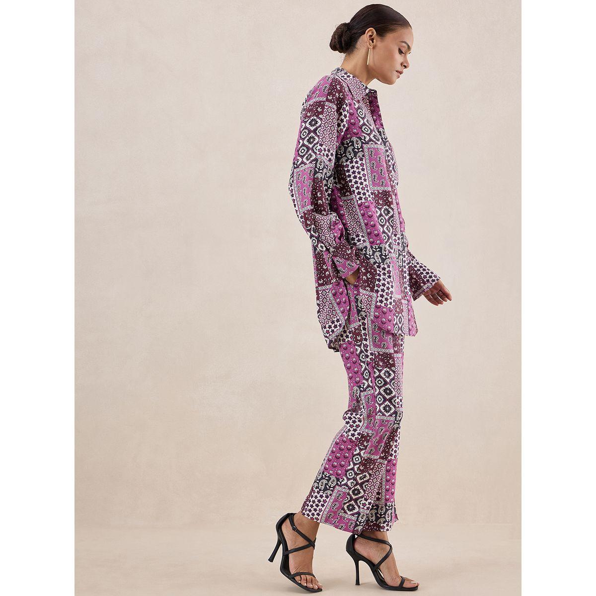 طقم منسق من بنطال وبلوزة بطبعة وشاح فِميلا × ستايلي-women-clothing-coordsets-image-2