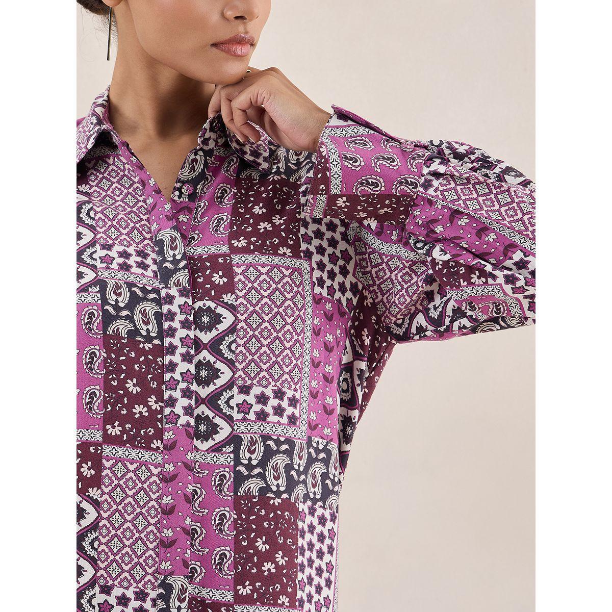 طقم منسق من بنطال وبلوزة بطبعة وشاح فِميلا × ستايلي-women-clothing-coordsets-image-3