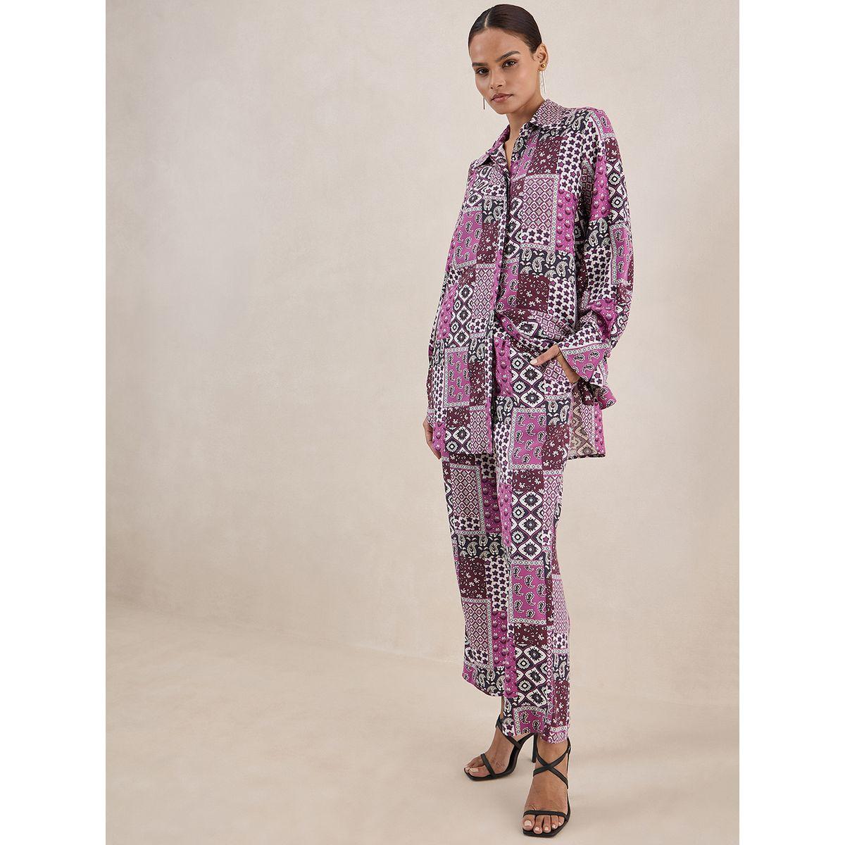 طقم منسق من بنطال وبلوزة بطبعة وشاح فِميلا × ستايلي-women-clothing-coordsets-image-4