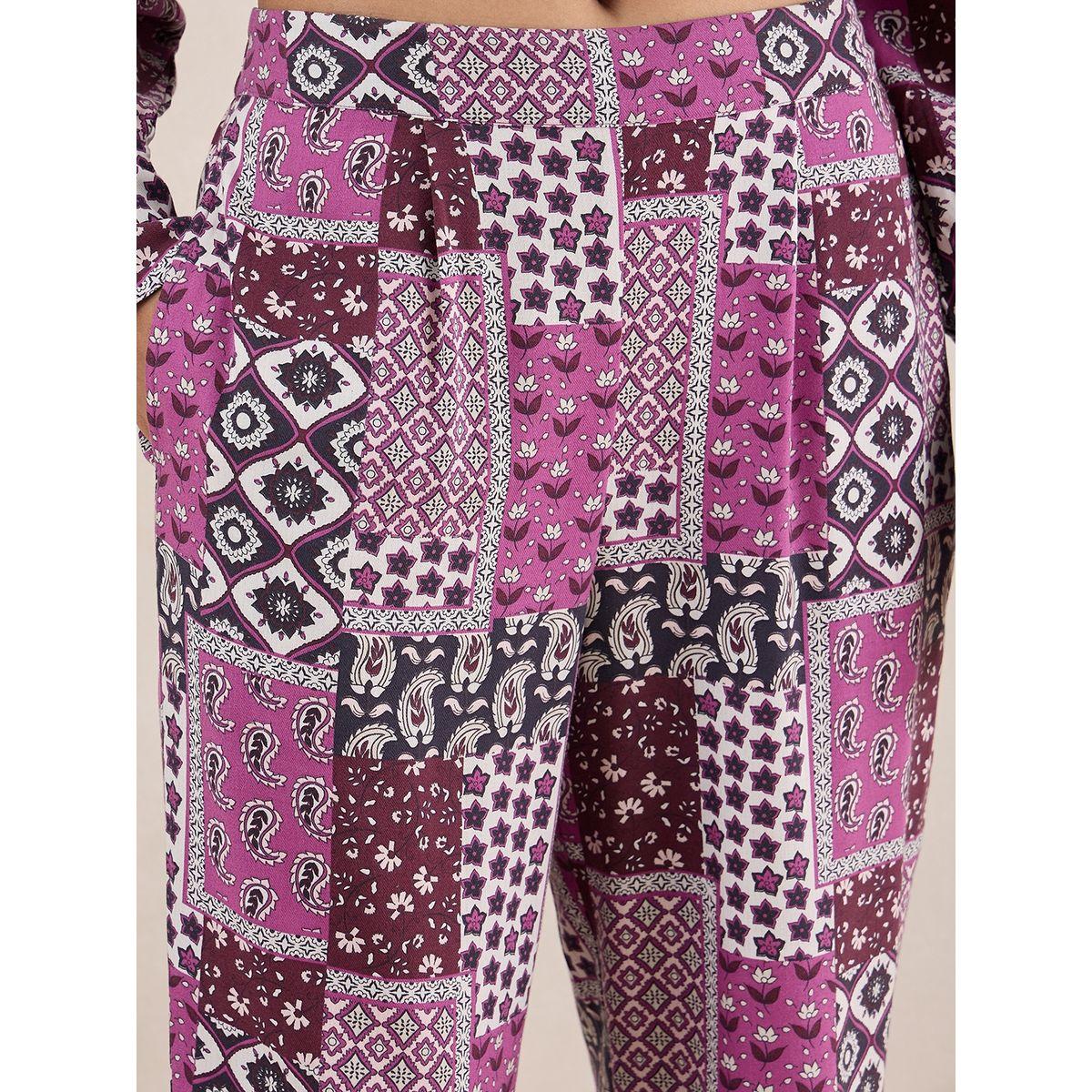 طقم منسق من بنطال وبلوزة بطبعة وشاح فِميلا × ستايلي-women-clothing-coordsets-image-6