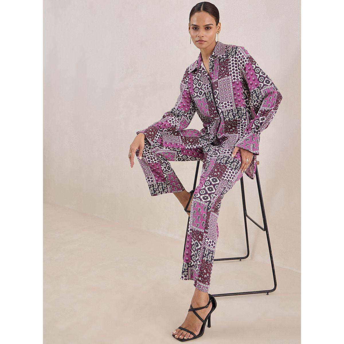 طقم منسق من بنطال وبلوزة بطبعة وشاح فِميلا × ستايلي-women-clothing-coordsets-image-7