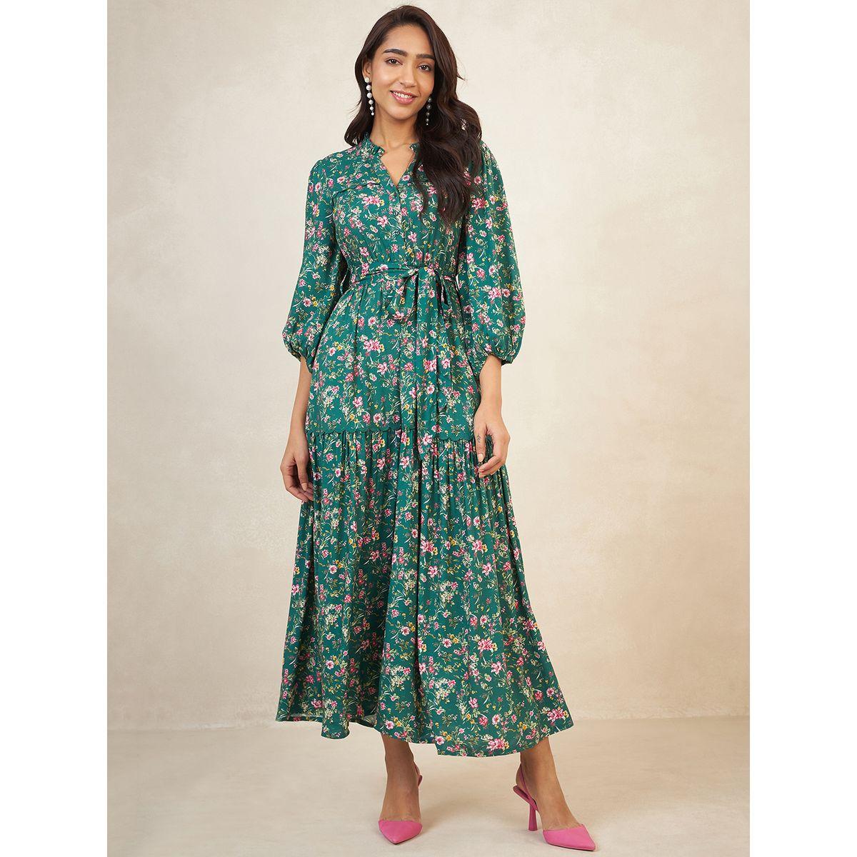 Femmella X Styli  Notch Neck Floral Print A-Line Maxi Dress-women-clothing-dresses-image-1