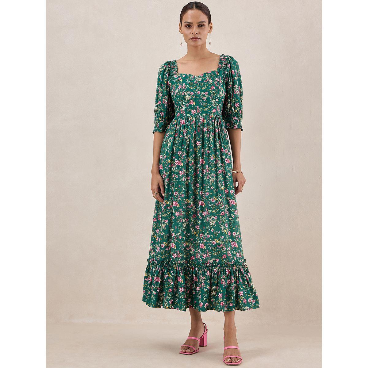فستان طويل مطبع بزهور مع كسرات فِميلا × ستايلي-women-clothing-dresses-image-1