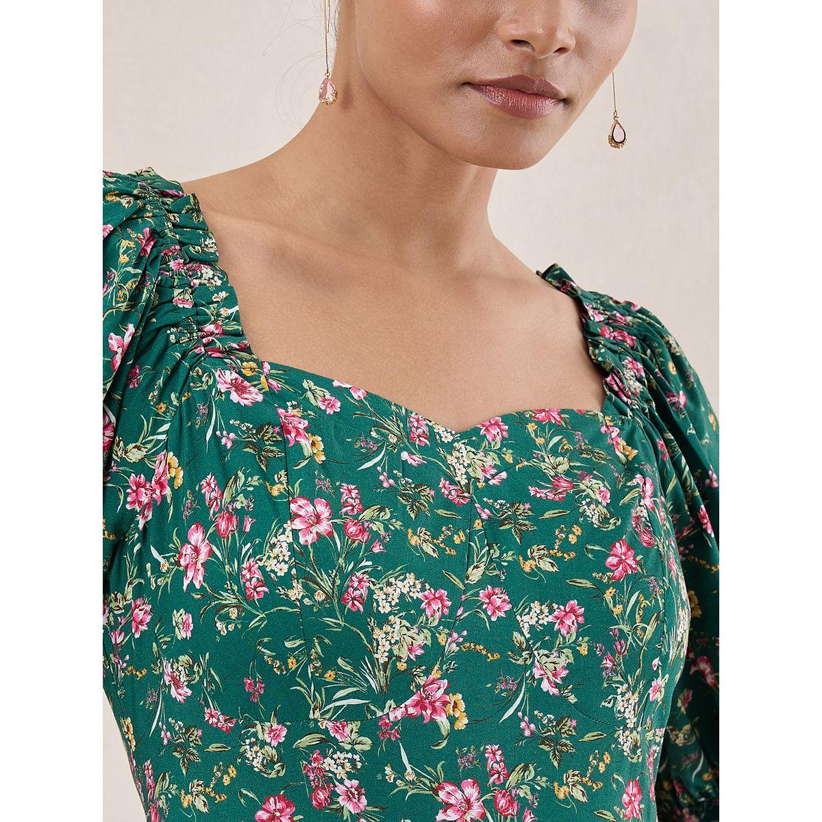 فستان طويل مطبع بزهور مع كسرات فِميلا × ستايلي-women-clothing-dresses-image-3