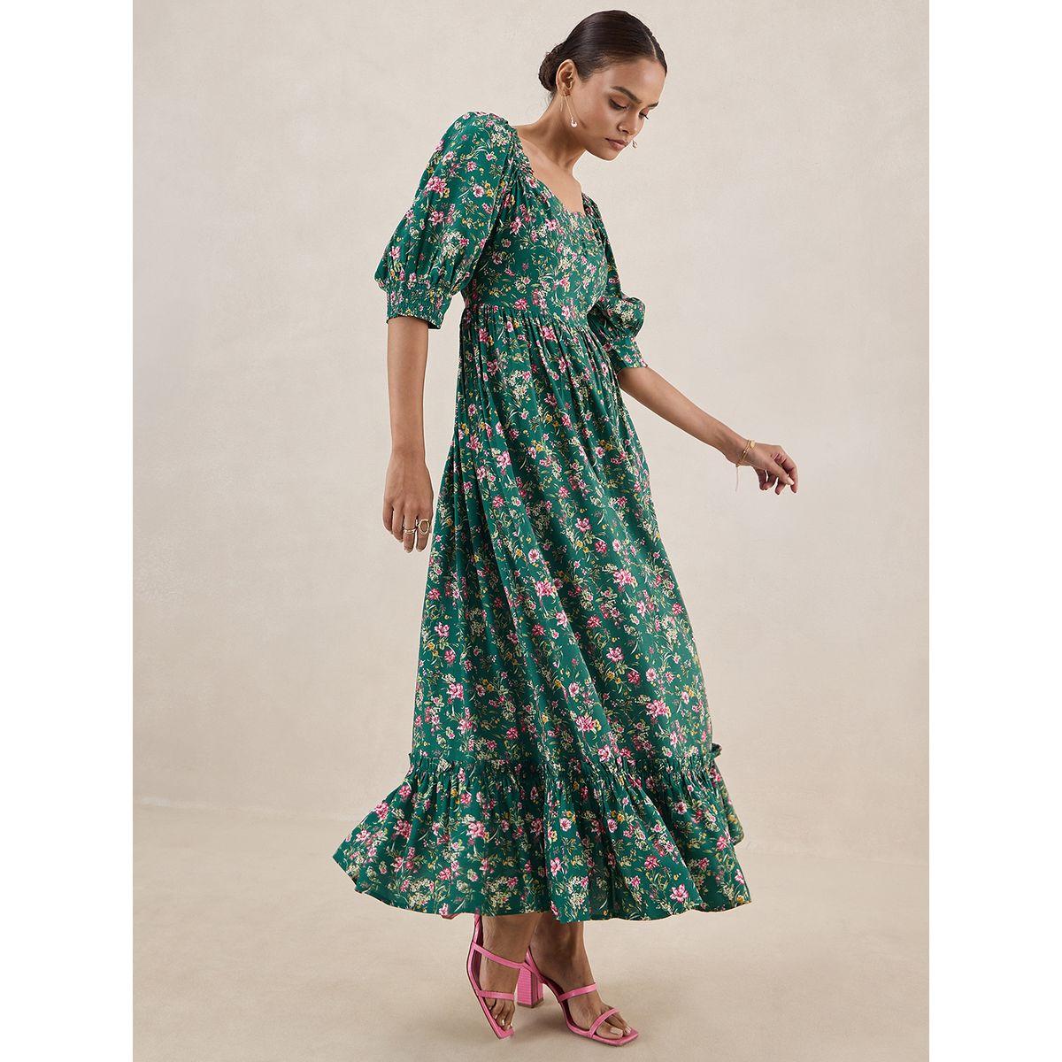 فستان طويل مطبع بزهور مع كسرات فِميلا × ستايلي-women-clothing-dresses-image-5