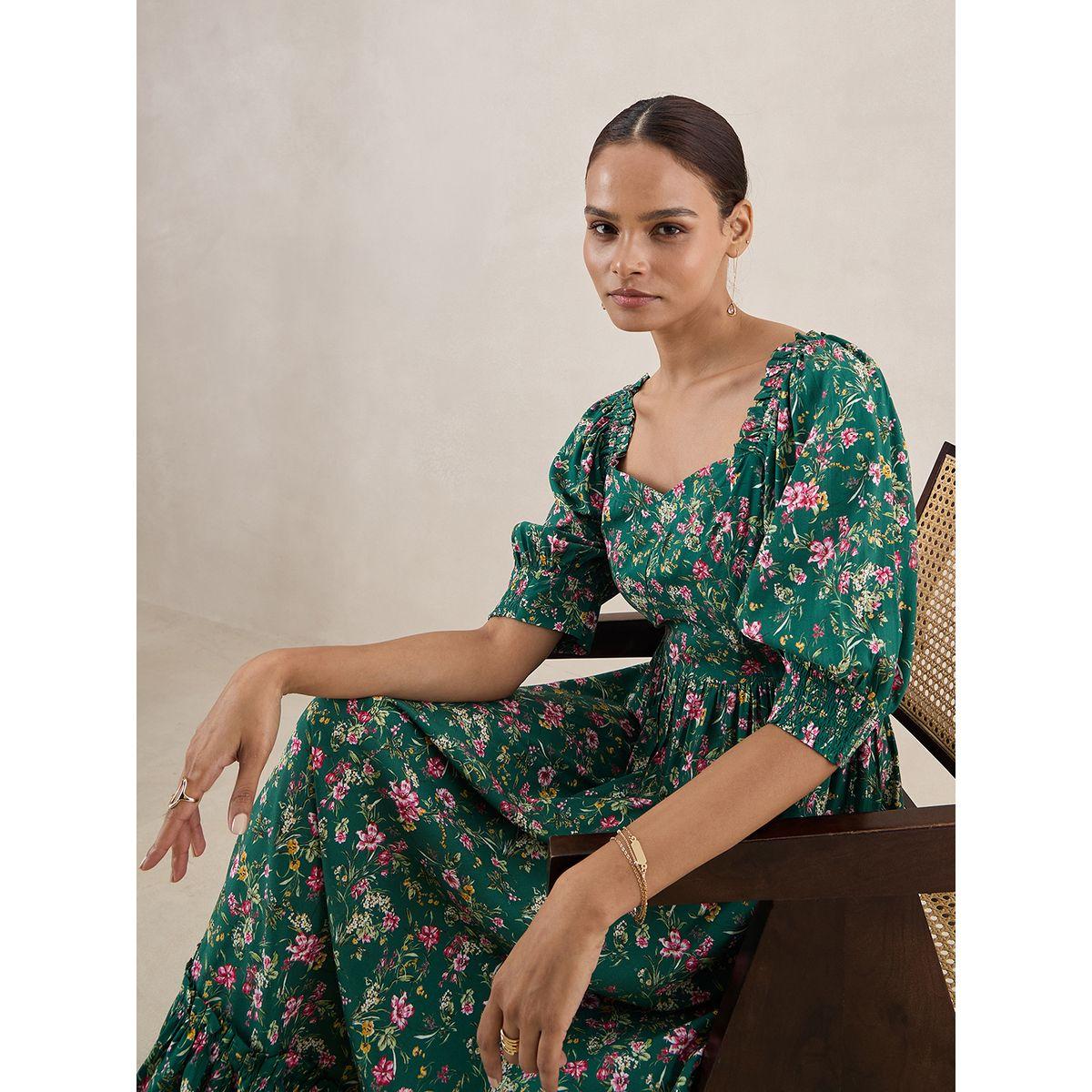 فستان طويل مطبع بزهور مع كسرات فِميلا × ستايلي-women-clothing-dresses-image-6