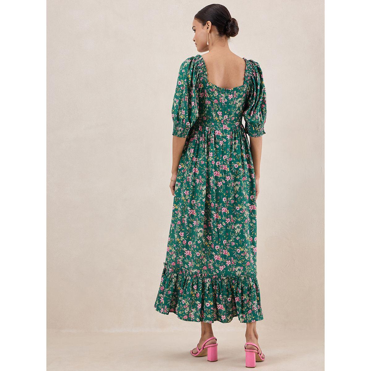 فستان طويل مطبع بزهور مع كسرات فِميلا × ستايلي-women-clothing-dresses-image-7