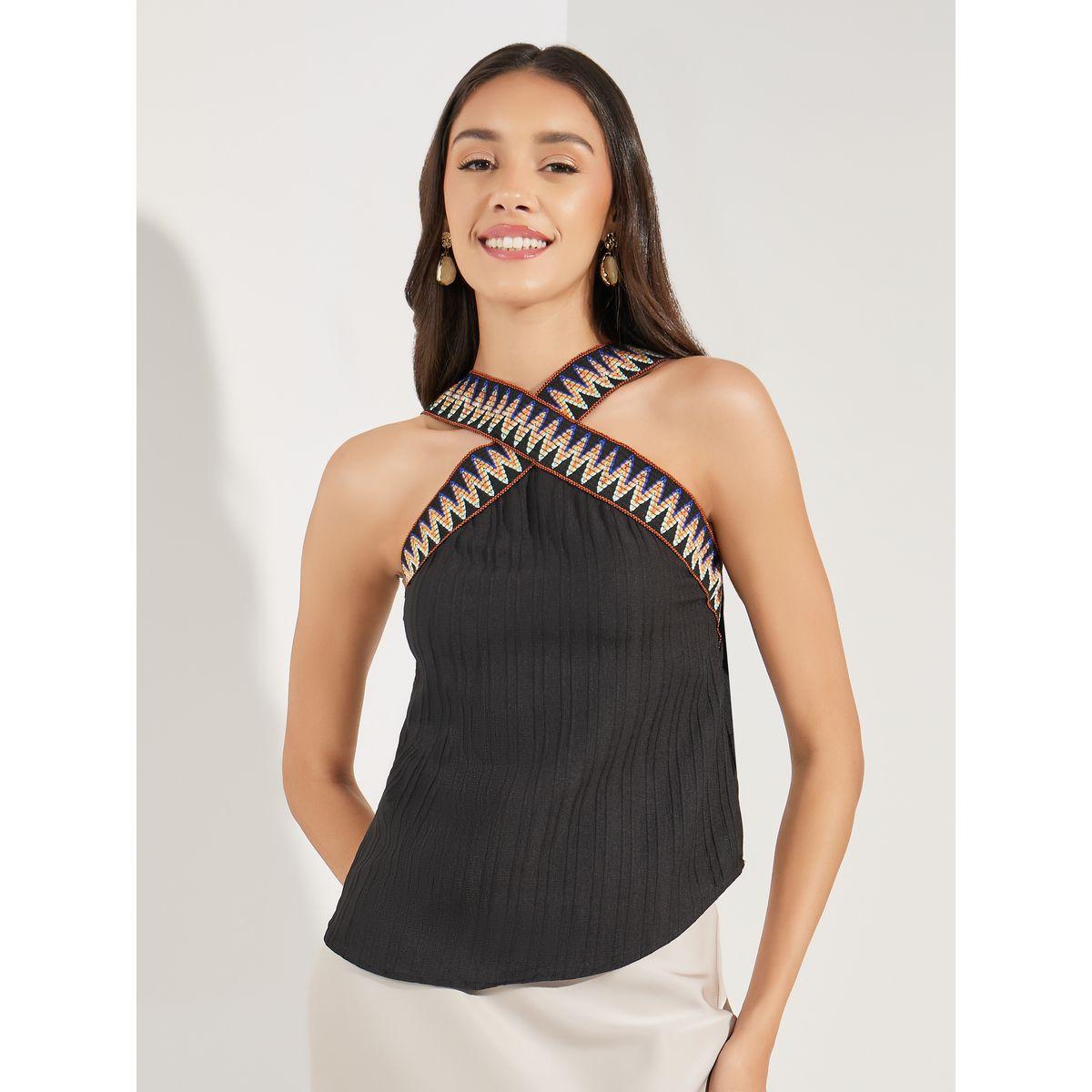 Colorful X Styli  Chevron Pattern Criss-Cross Textured Top-women-clothing-shirtsandblouses-blouses-image-1