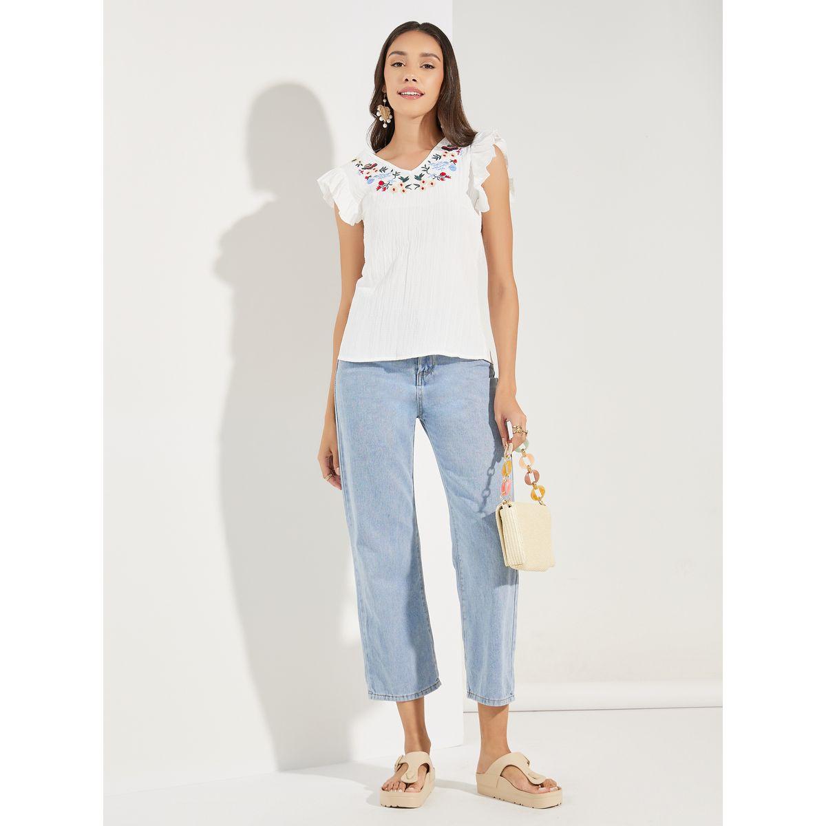 بلوزة بتفاصيل مُطرّزة مع اكمام كشكش كولورفول × ستايلي-women-clothing-shirtsandblouses-blouses-image-2