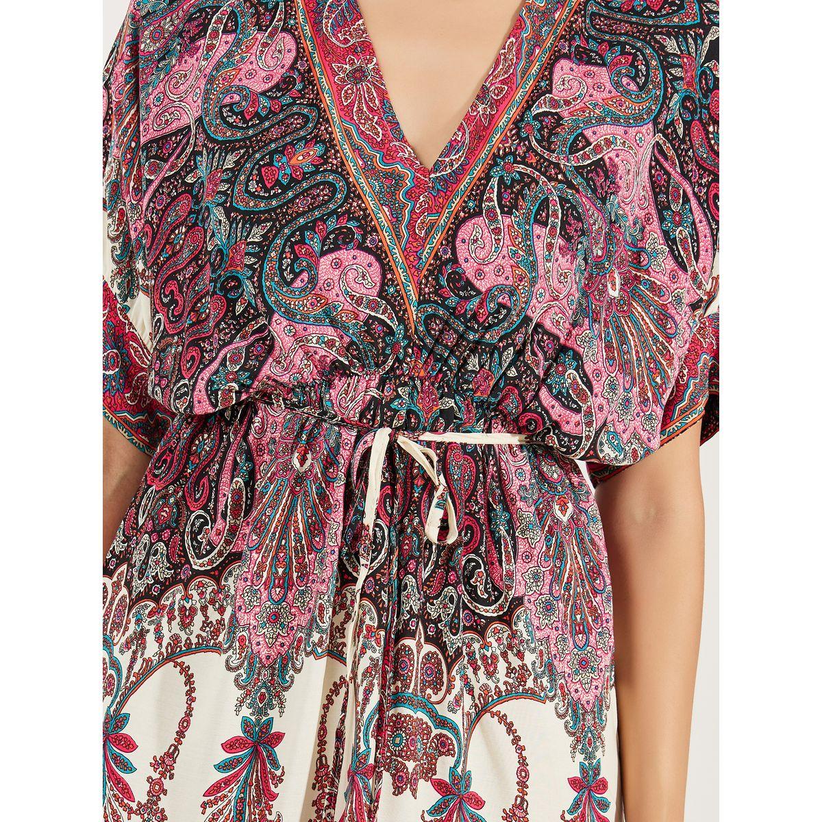 Colorful X Styli  Paisley Print Mini Dress with Tie Waist-women-clothing-dresses-image-3