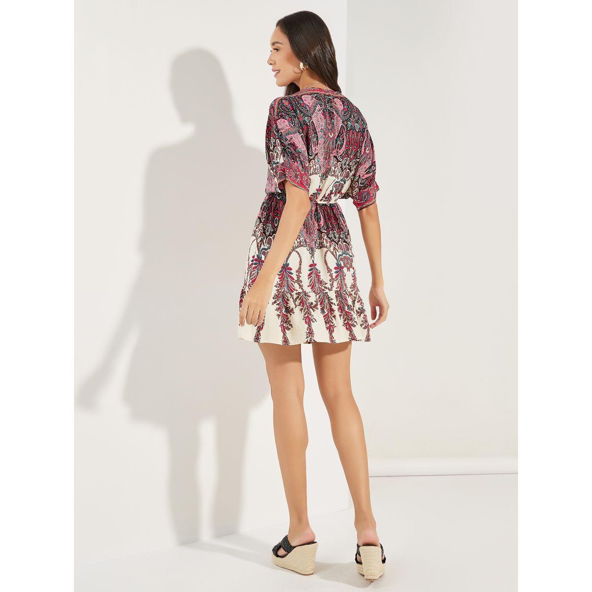 Colorful X Styli  Paisley Print Mini Dress with Tie Waist-women-clothing-dresses-image-4