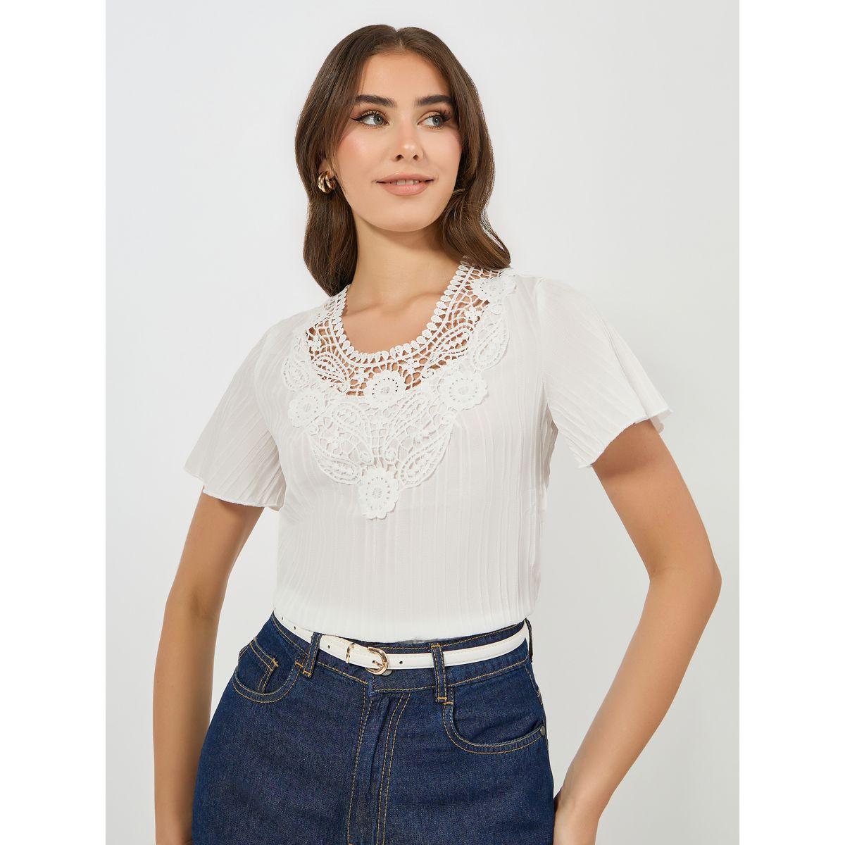 Colorful X Styli  Lace Front Detail Textured Blouse-women-clothing-shirtsandblouses-blouses-image-1