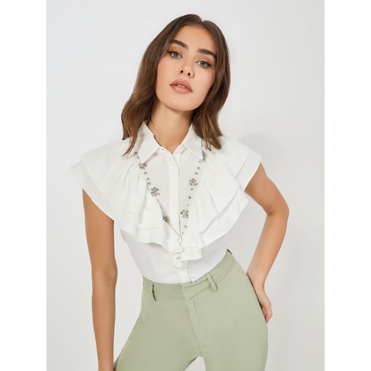 Colorful X Styli  Embellished Double Layered Ruffle Shirt-women-clothing-shirtsandblouses-shirts-image-1