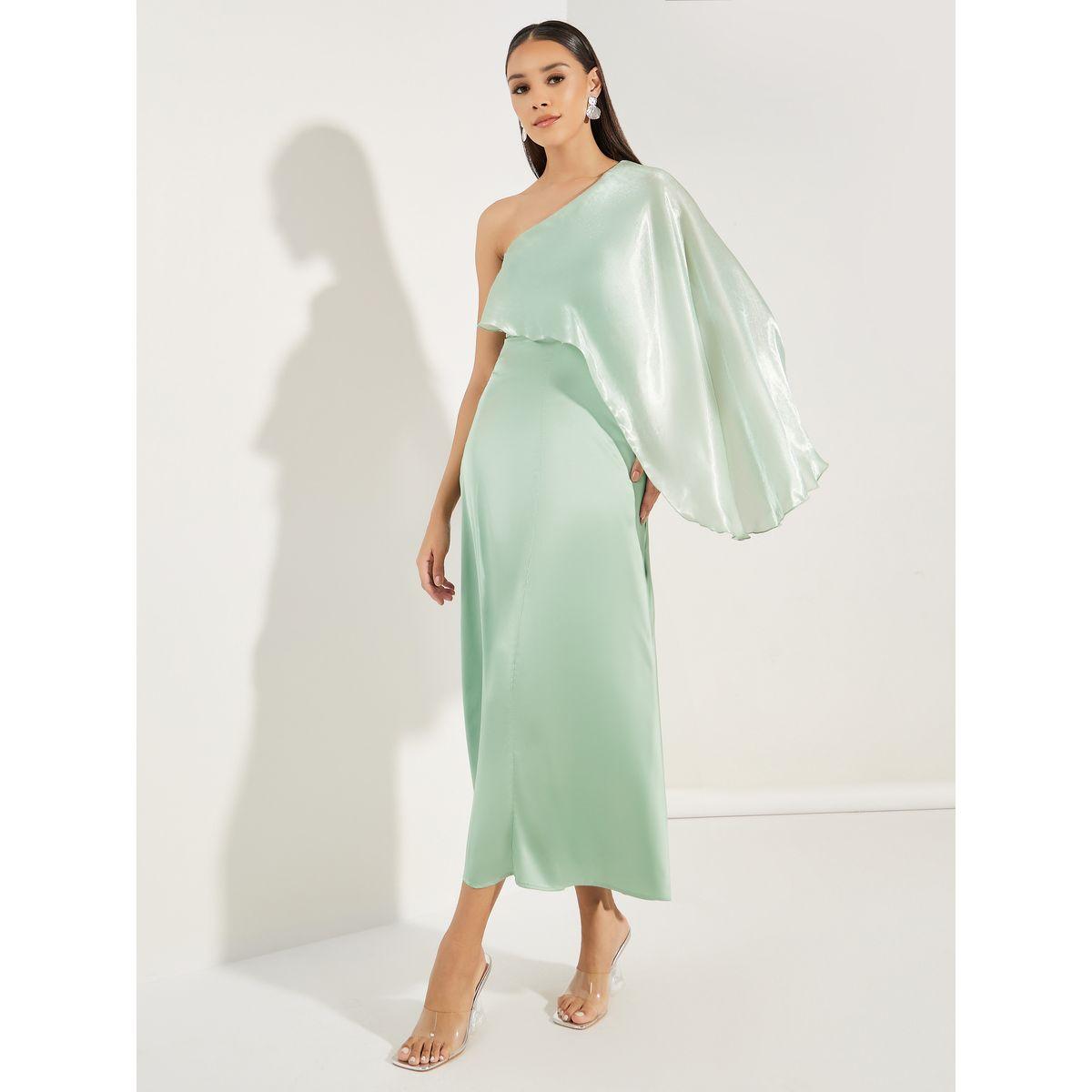 Colorful X Styli  Draped One Shoulder Sleeves Maxi Dress-women-clothing-dresses-image-1