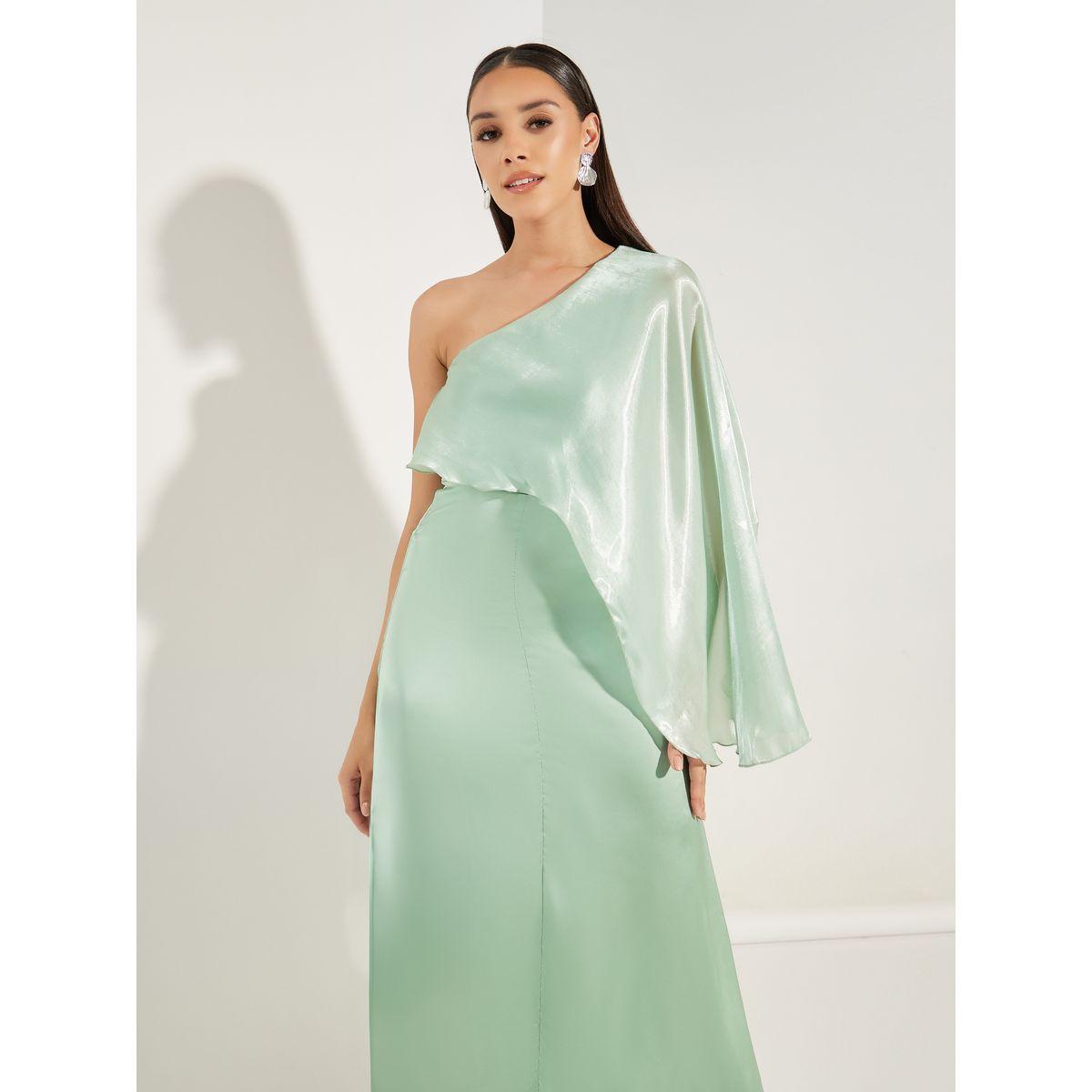 Colorful X Styli  Draped One Shoulder Sleeves Maxi Dress-women-clothing-dresses-image-2