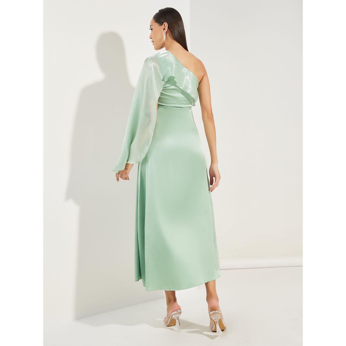 Colorful X Styli  Draped One Shoulder Sleeves Maxi Dress-women-clothing-dresses-image-4