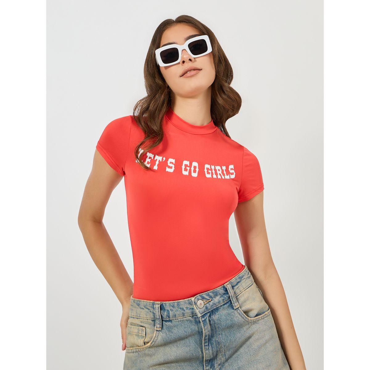 بودي سوت مطبع بكتابة مع اكمام قصيرة كولورفول × ستايلي-women-clothing-tshirts-image-3