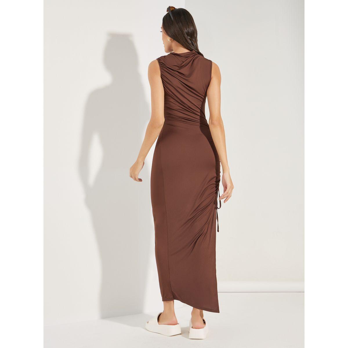 فستان بديكون طويل بتفاصيل مزمومة كولورفول × ستايلي-women-clothing-dresses-image-4