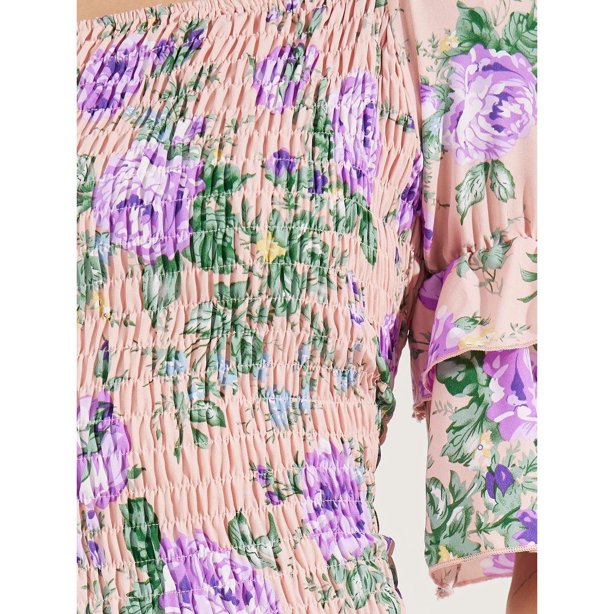 فستان ميدي باكتاف مكشوفة واكمام بطبقات كولورفول × ستايلي-women-clothing-dresses-image-3