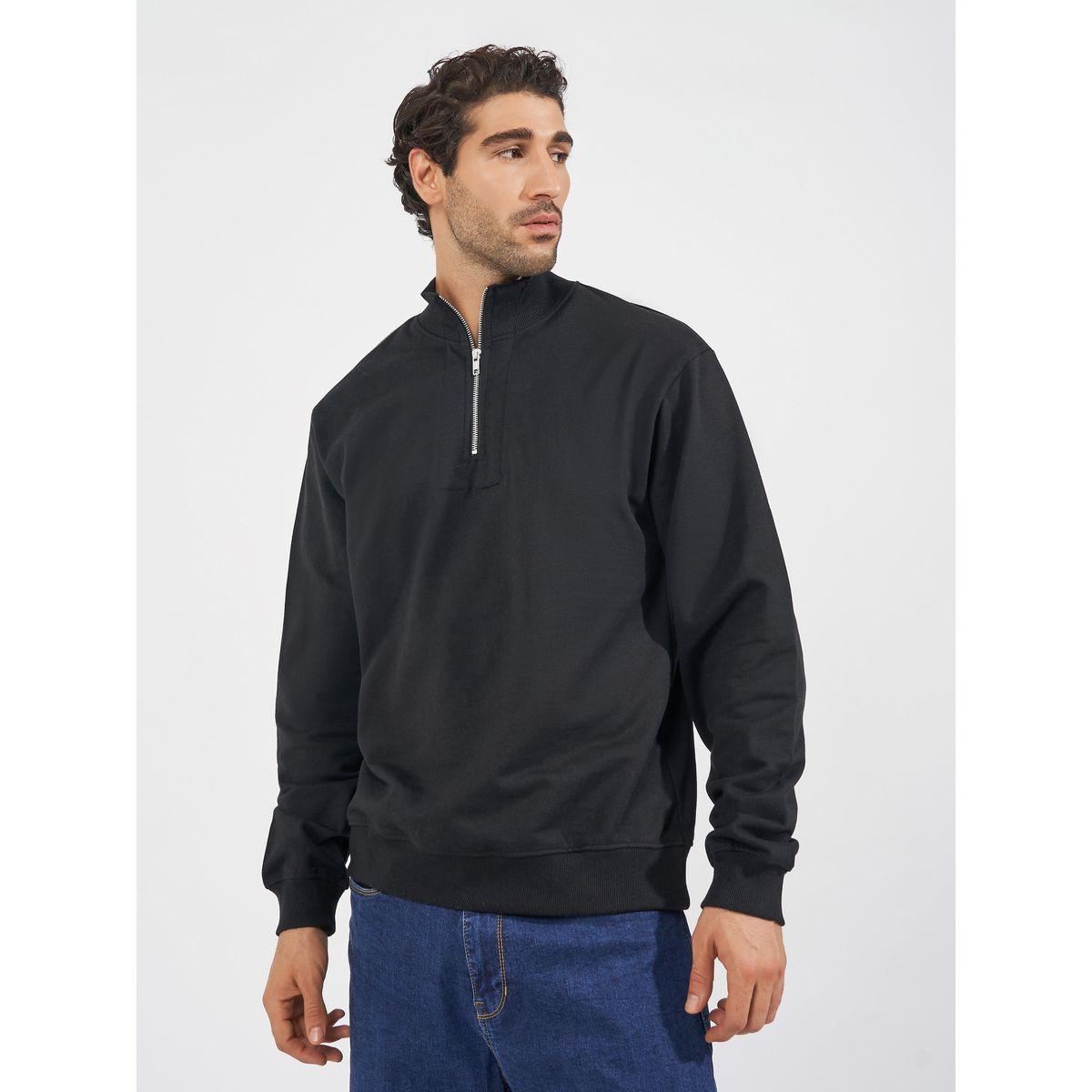 Styli Half-Zip Relaxed Fit Fleece Sweatshirt with Front Seam Detail-men-winterwear-hoodiesandsweatshirts-image-1
