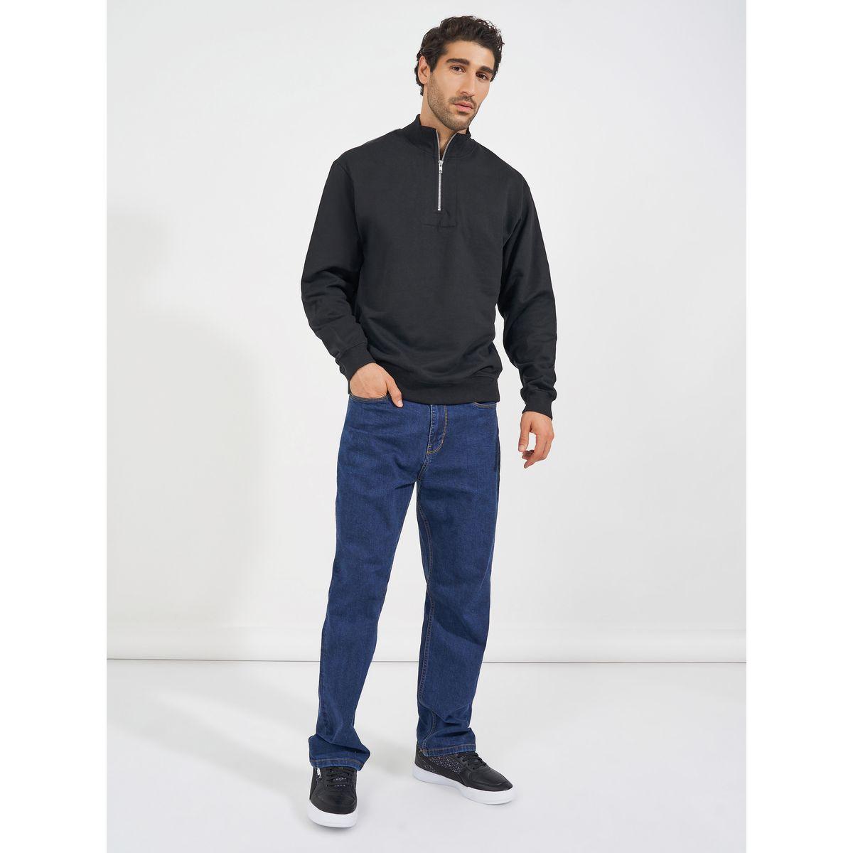 Styli Half-Zip Relaxed Fit Fleece Sweatshirt with Front Seam Detail-men-winterwear-hoodiesandsweatshirts-image-2