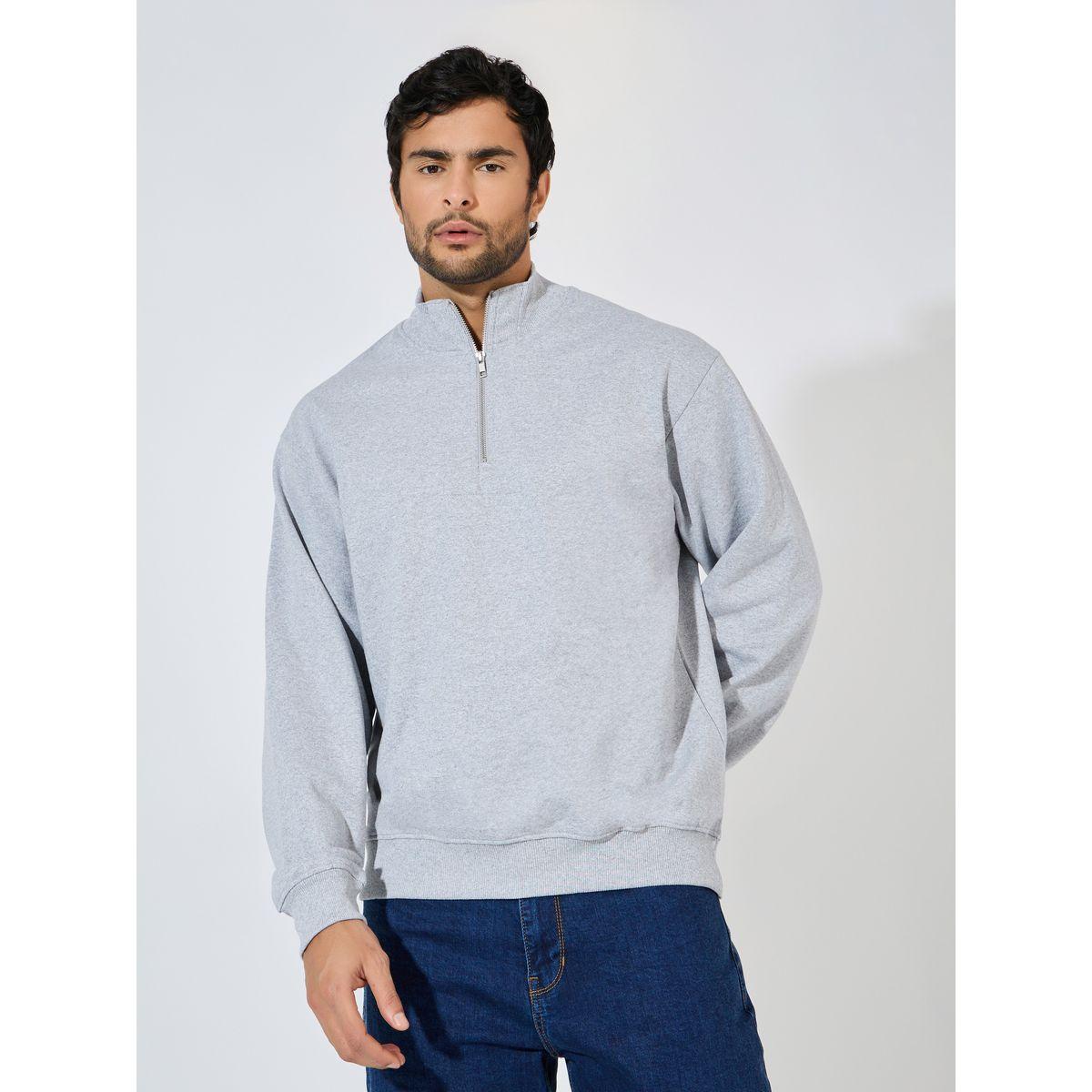 Styli Quarter Zip Relaxed Sweatshirt In Fleece With Front Seam Detail-men-winterwear-hoodiesandsweatshirts-image-1