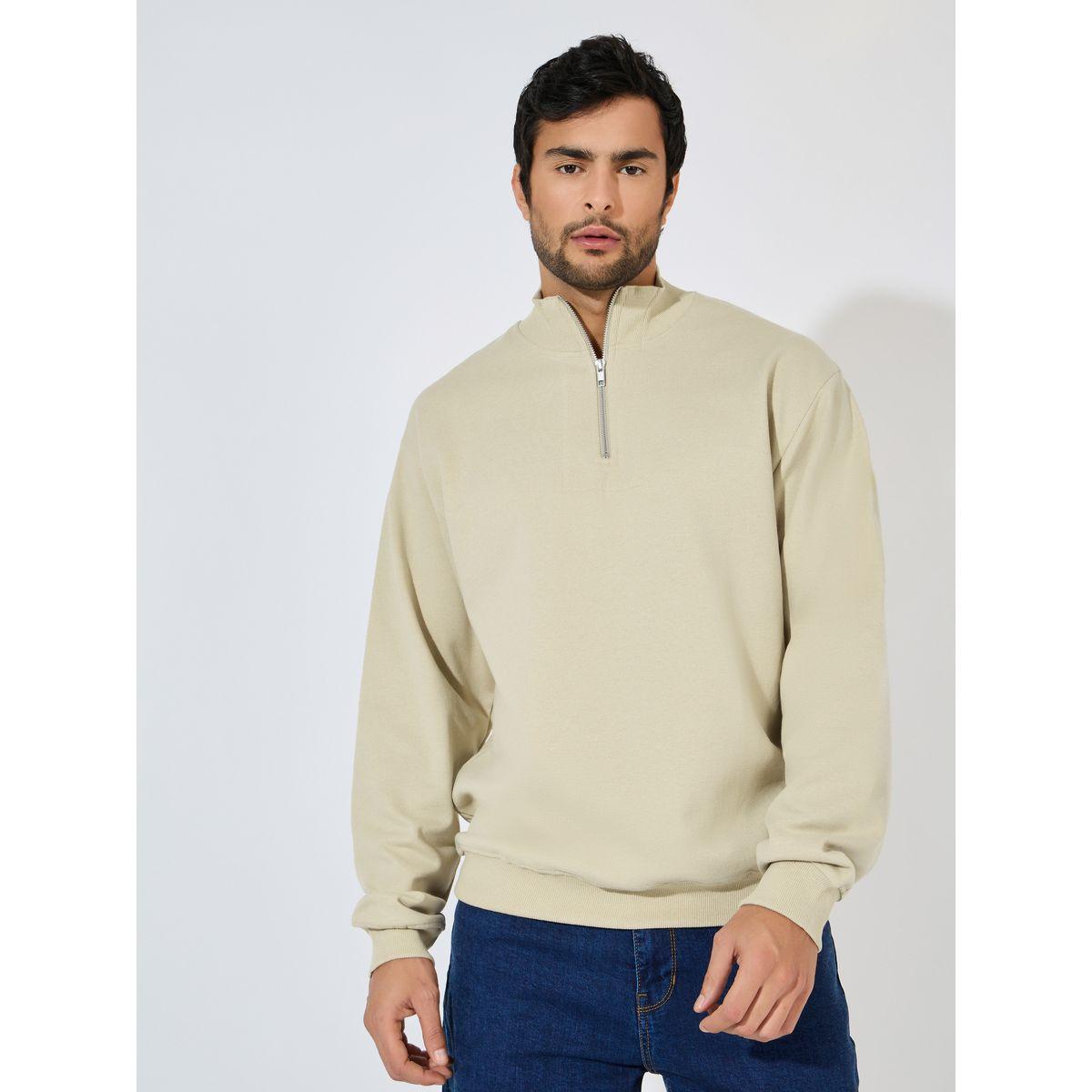 Styli Quarter Zip Relaxed Sweatshirt In Fleece With Front Seam Detail-men-winterwear-hoodiesandsweatshirts-image-1