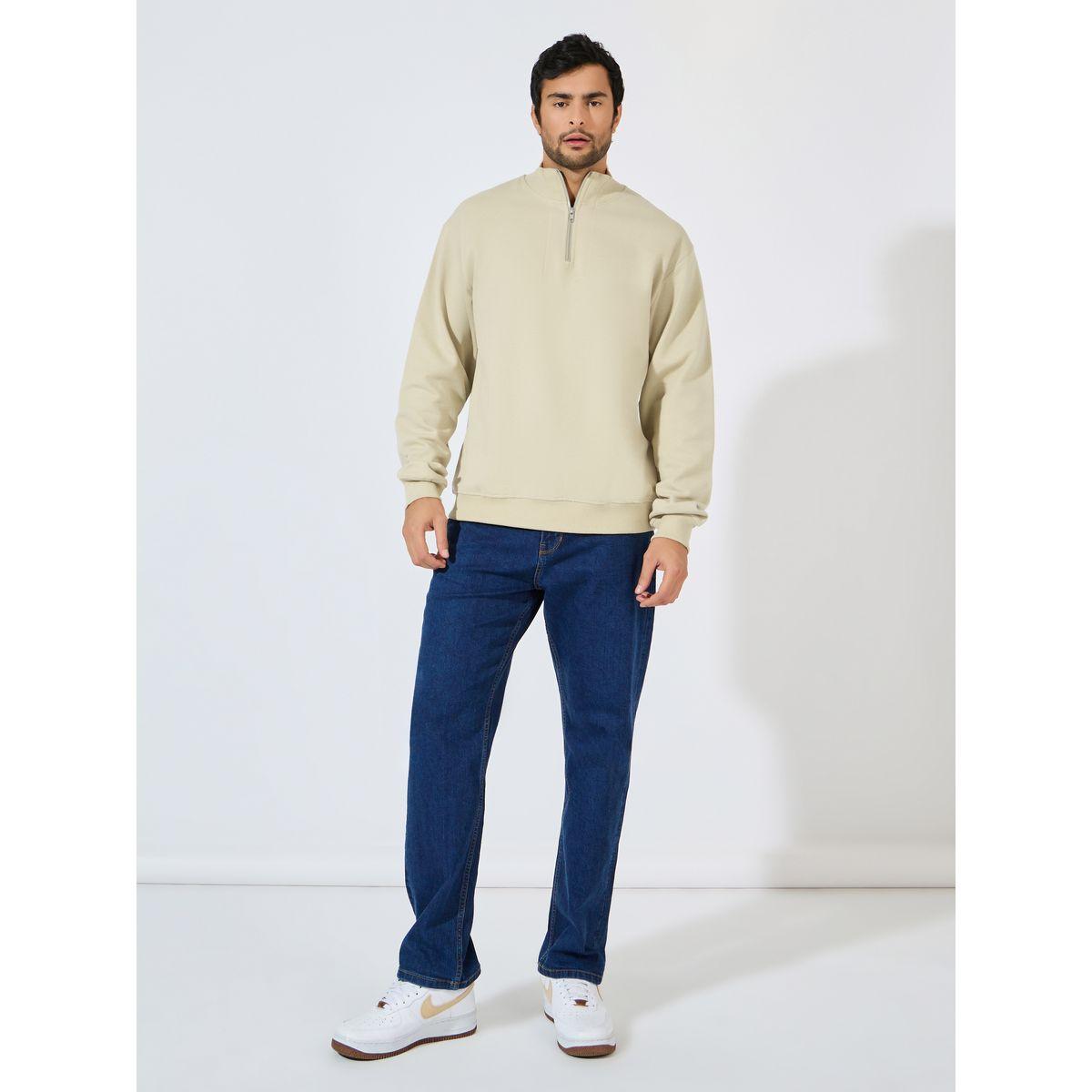 Styli Quarter Zip Relaxed Sweatshirt In Fleece With Front Seam Detail-men-winterwear-hoodiesandsweatshirts-image-2