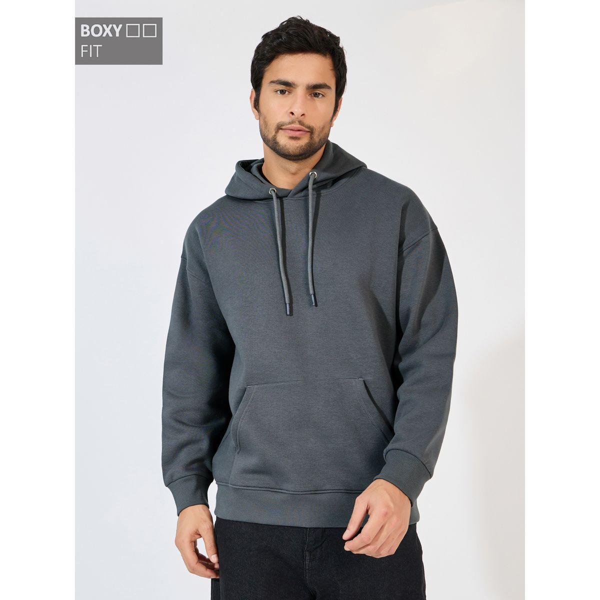 هودي فليس سادة بقصة بوكسي-men-winterwear-hoodiesandsweatshirts-image-1