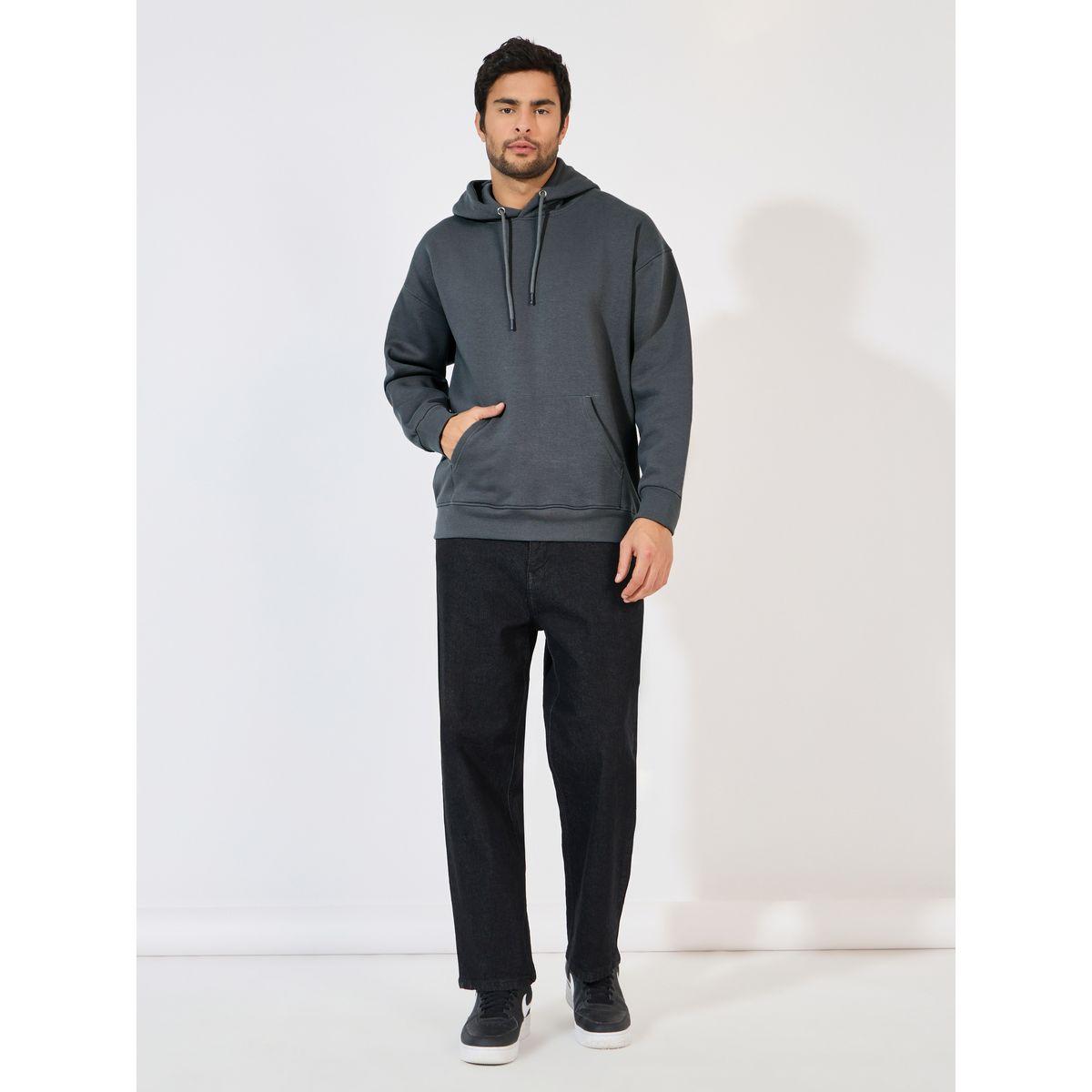 هودي فليس سادة بقصة بوكسي-men-winterwear-hoodiesandsweatshirts-image-2