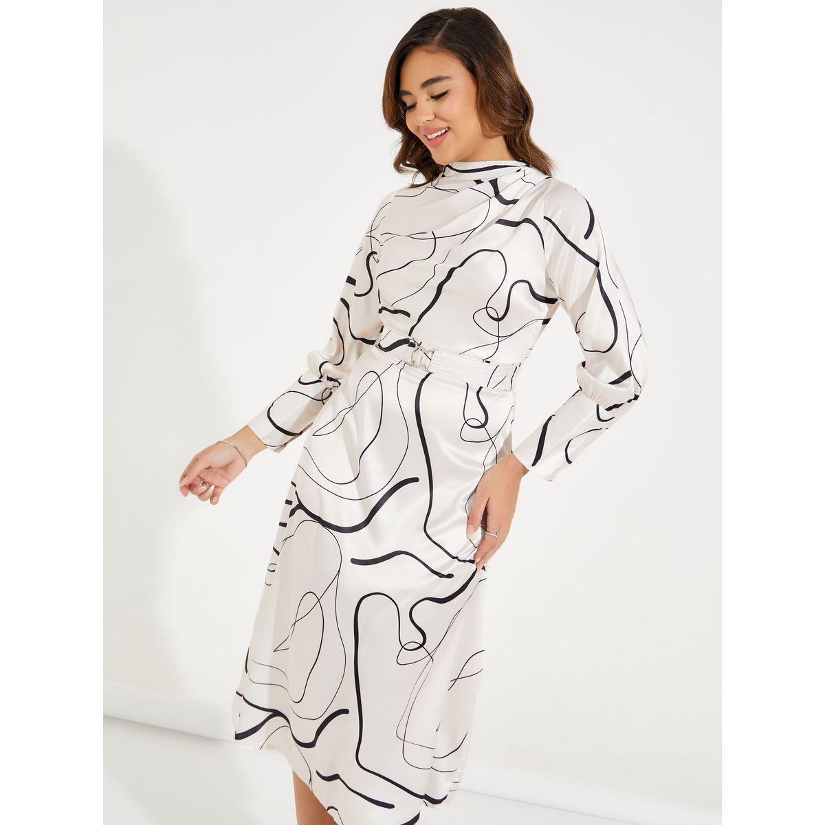 فستان ميدي بياقة عالية مع اكمام واسعة-women-clothing-dresses-image-2