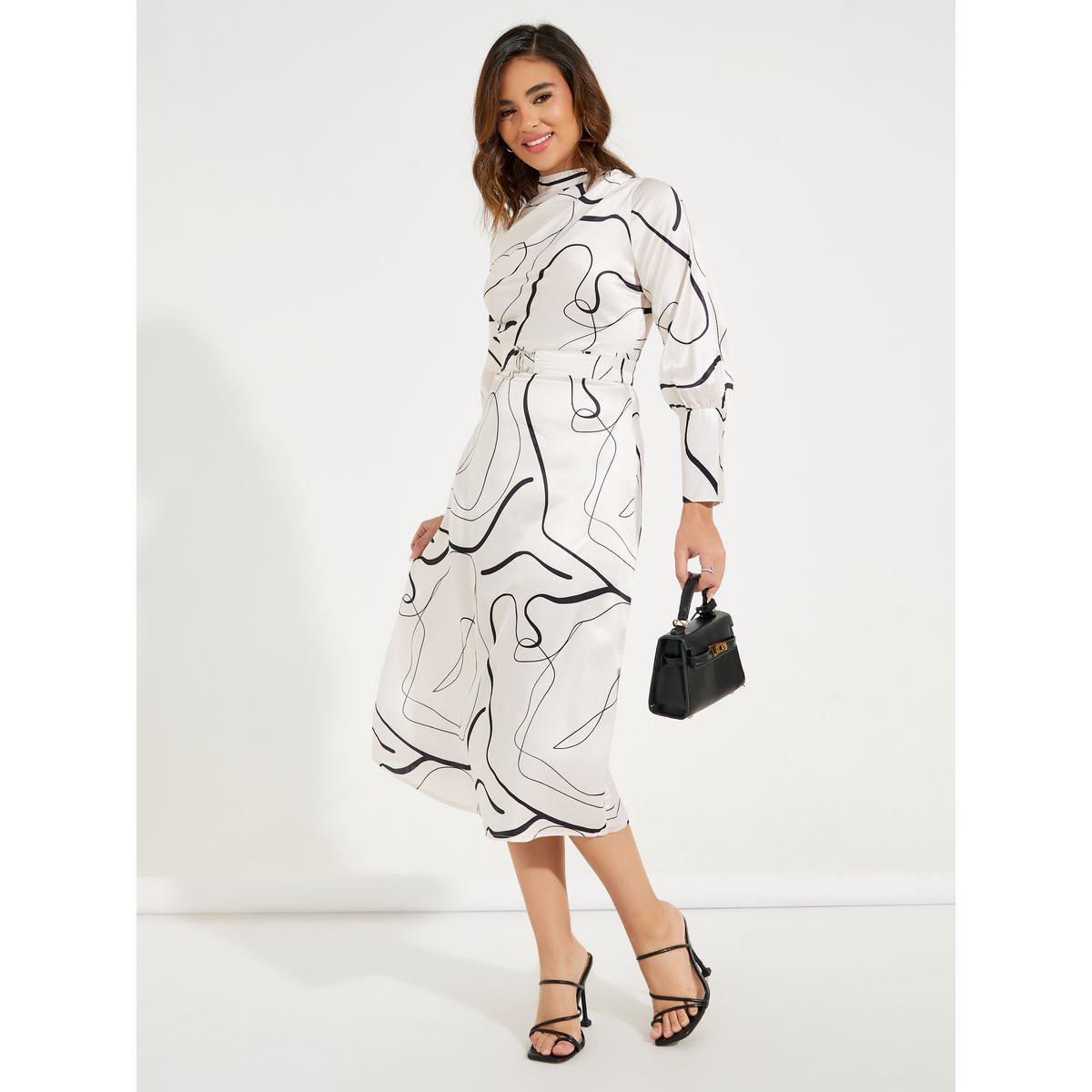 Styli Elevate High Neck Belted Midi Dress with Volume Sleeves-women-clothing-dresses-image-4