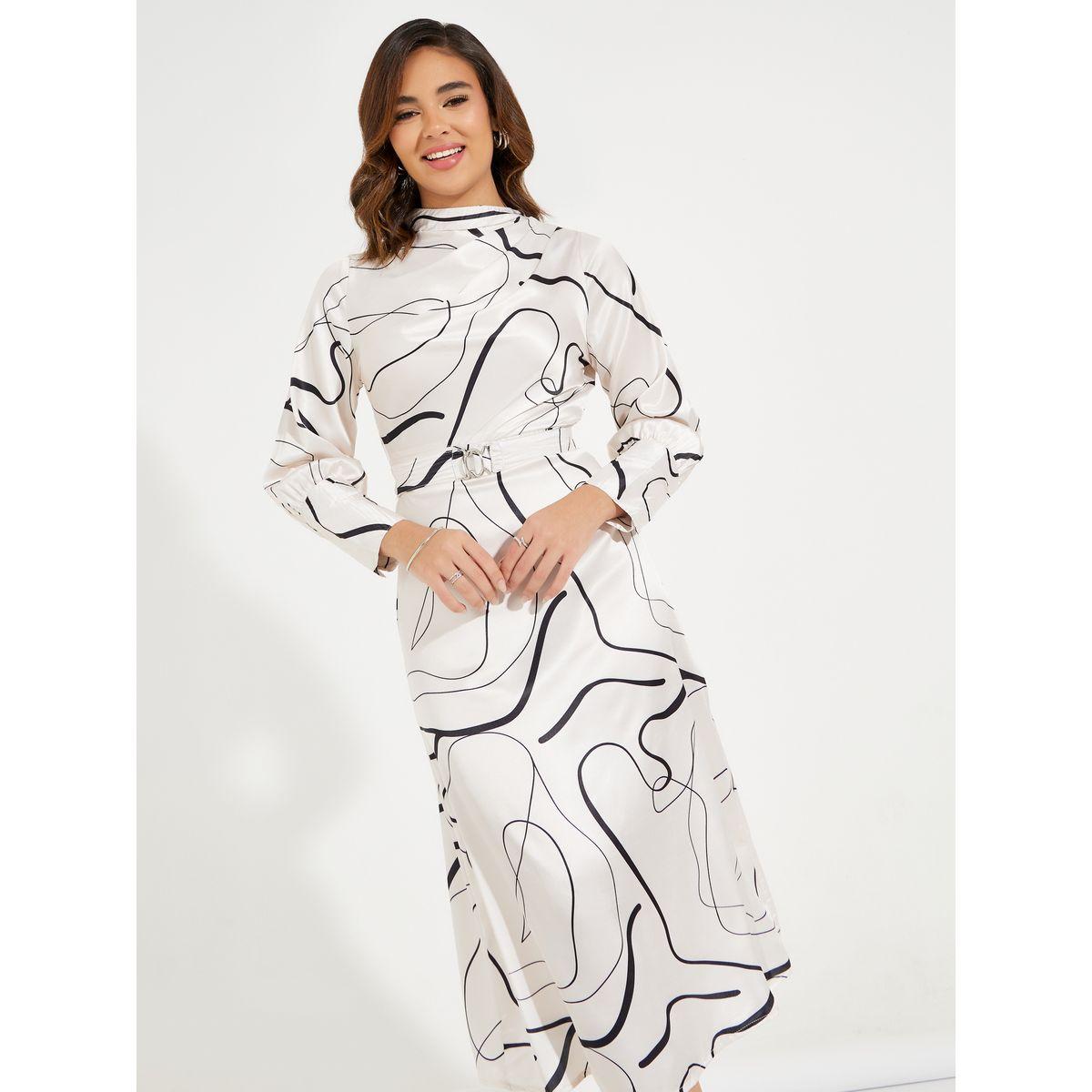Styli Elevate High Neck Belted Midi Dress with Volume Sleeves-women-clothing-dresses-image-5