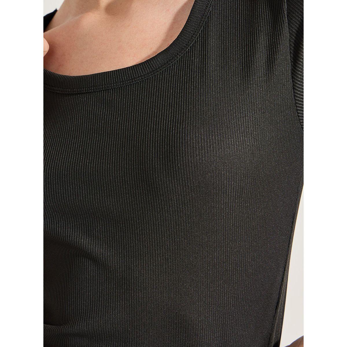 Styli Solid Scoop Neck Ribbed T-Shirt-women-clothing-tshirts-image-5
