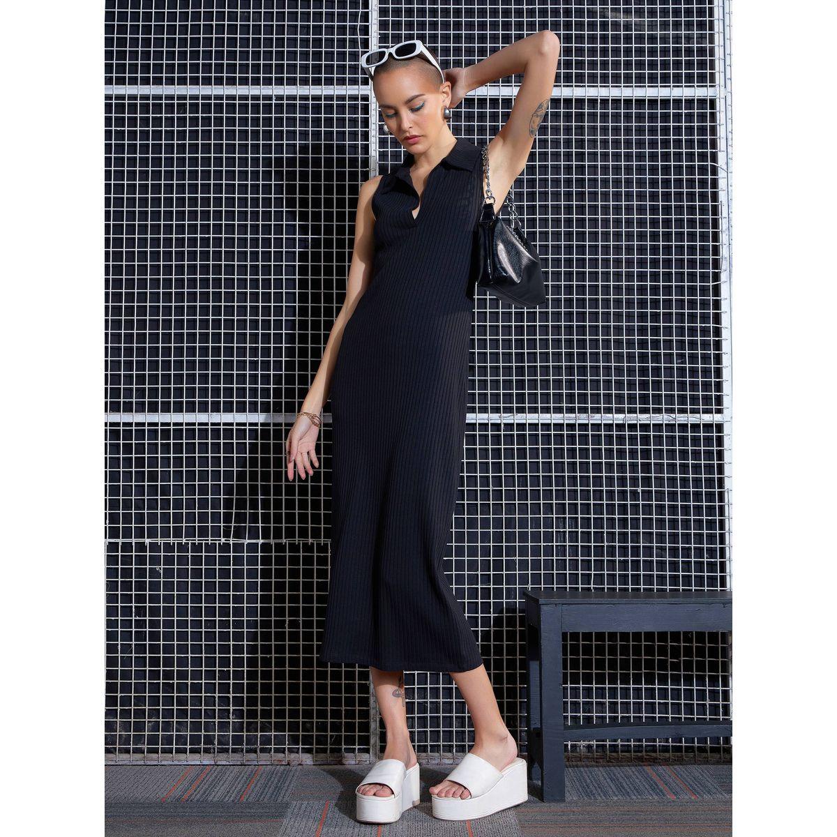 Sassafras X Styli  Rib Polo Neck Sleeveless Bodycon Midi Dress-women-clothing-dresses-image-2