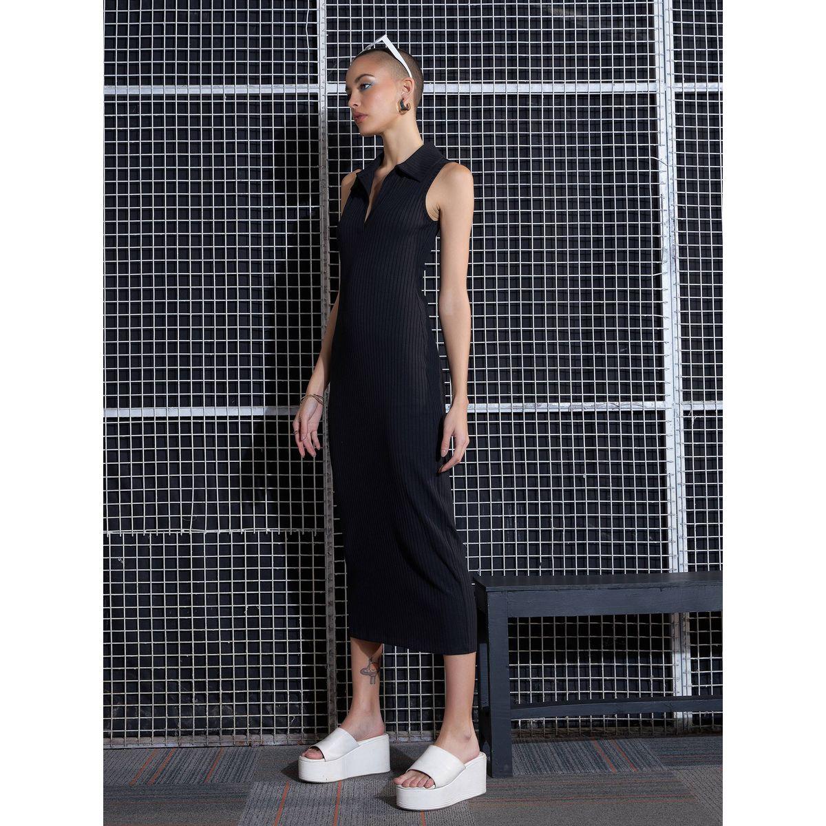 Sassafras X Styli  Rib Polo Neck Sleeveless Bodycon Midi Dress-women-clothing-dresses-image-3