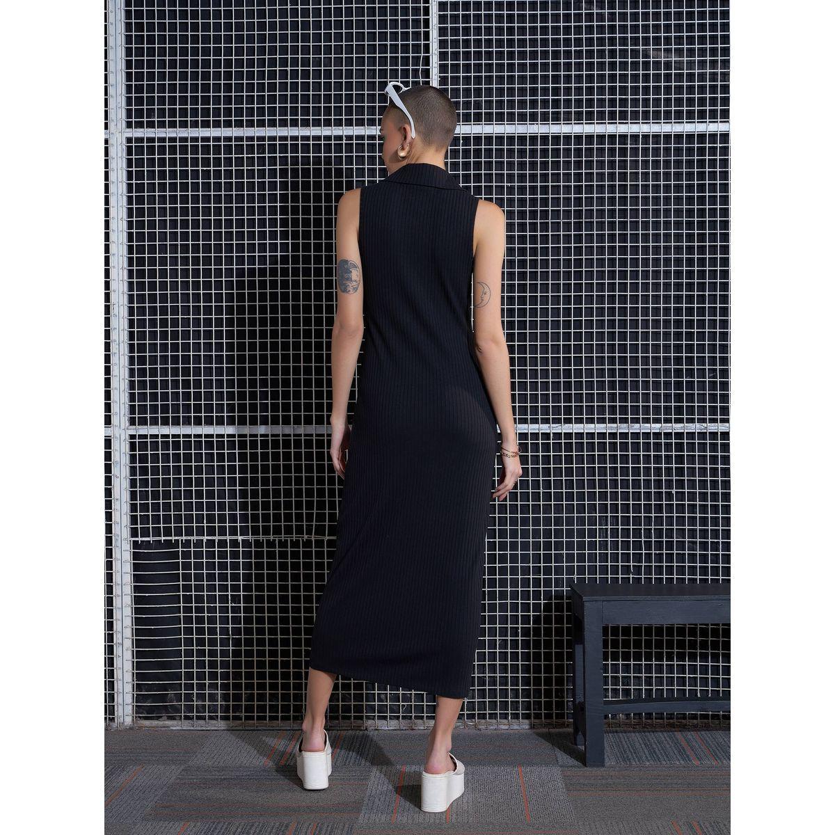 فستان ميدي ضيق بلا اكمام مع ياقة بولو ساسافراس × ستايلي-women-clothing-dresses-image-5