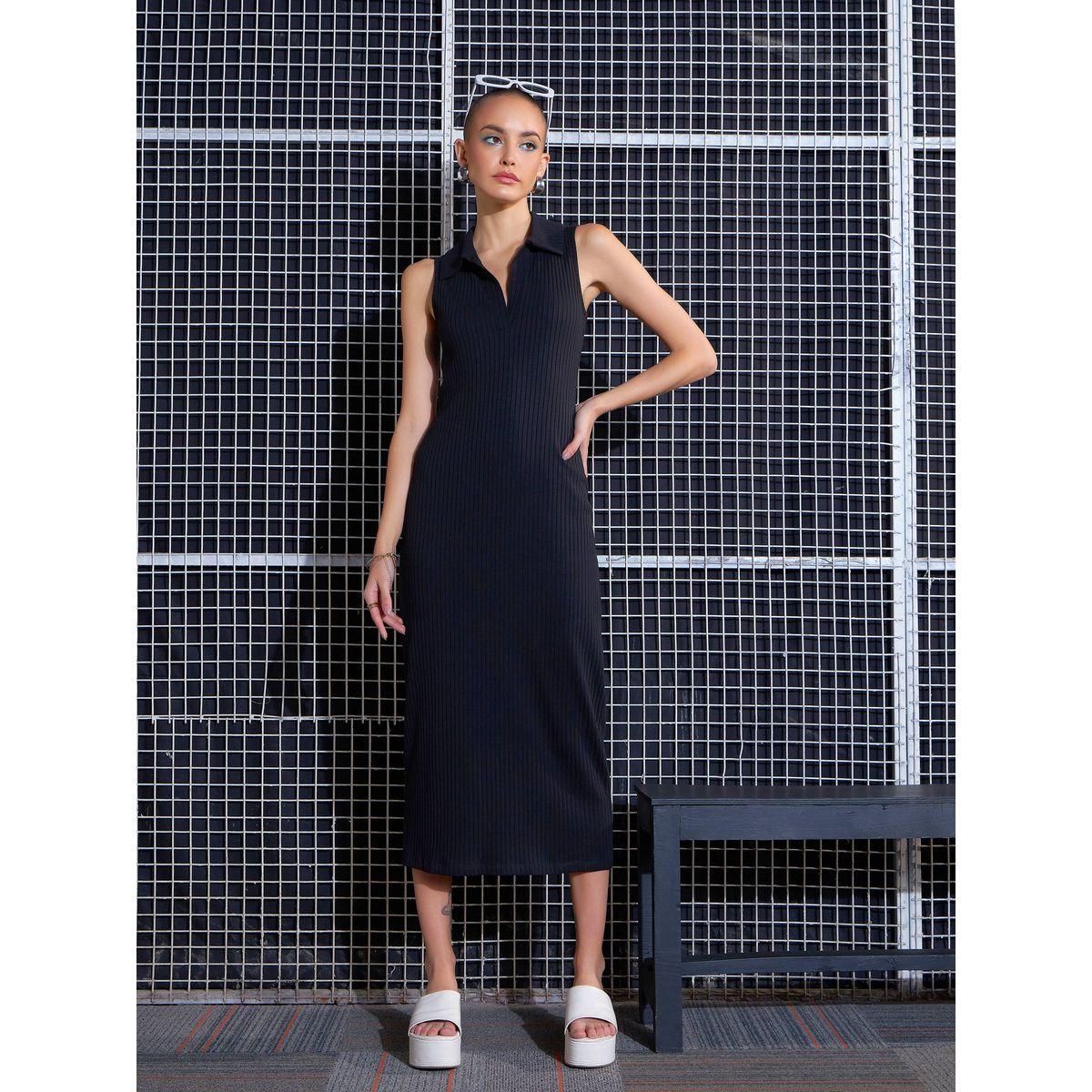 Sassafras X Styli  Rib Polo Neck Sleeveless Bodycon Midi Dress-women-clothing-dresses-image-7