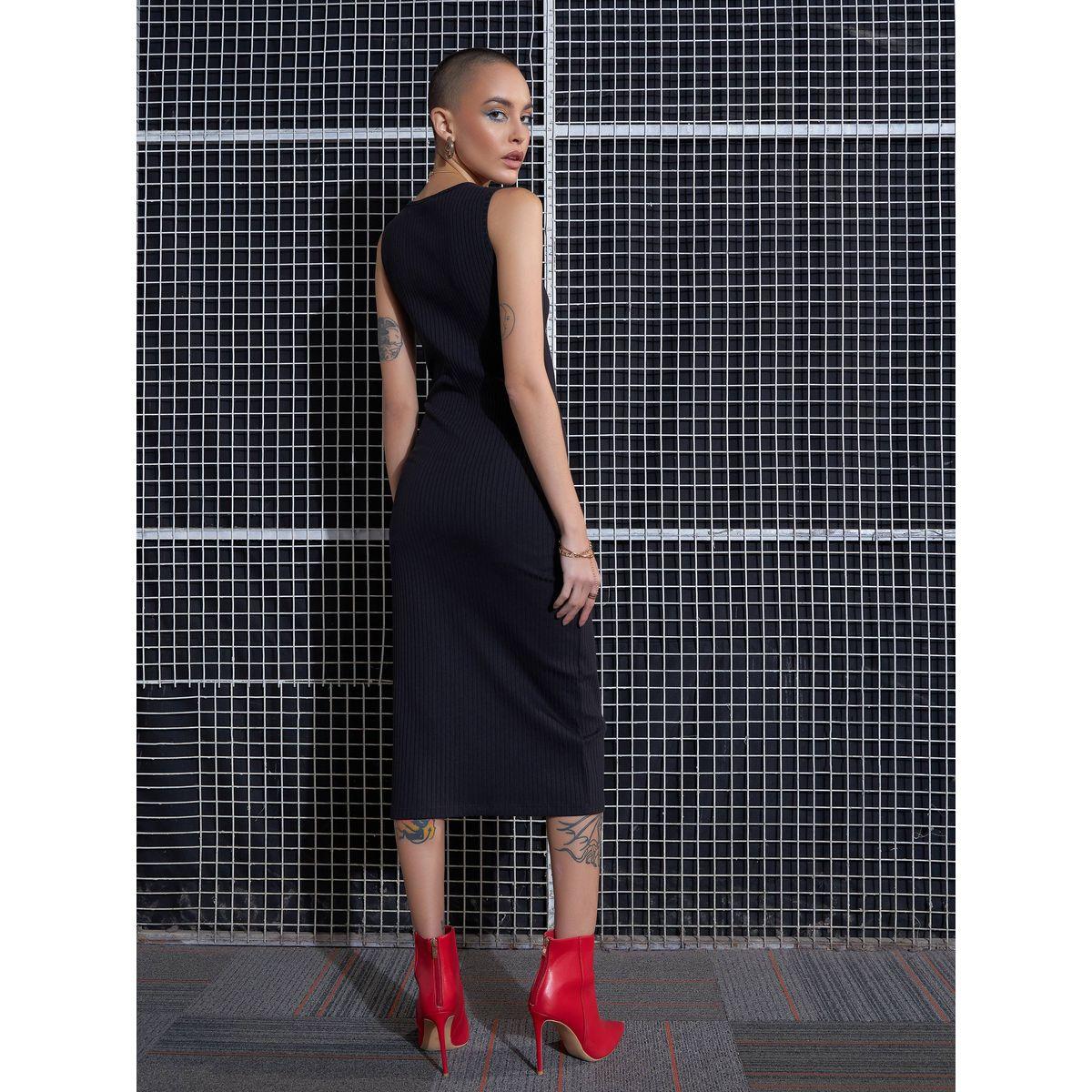 فستان ميدي ضيق بتفاصيل مضلعة ساسافراس × ستايلي-women-clothing-dresses-image-5
