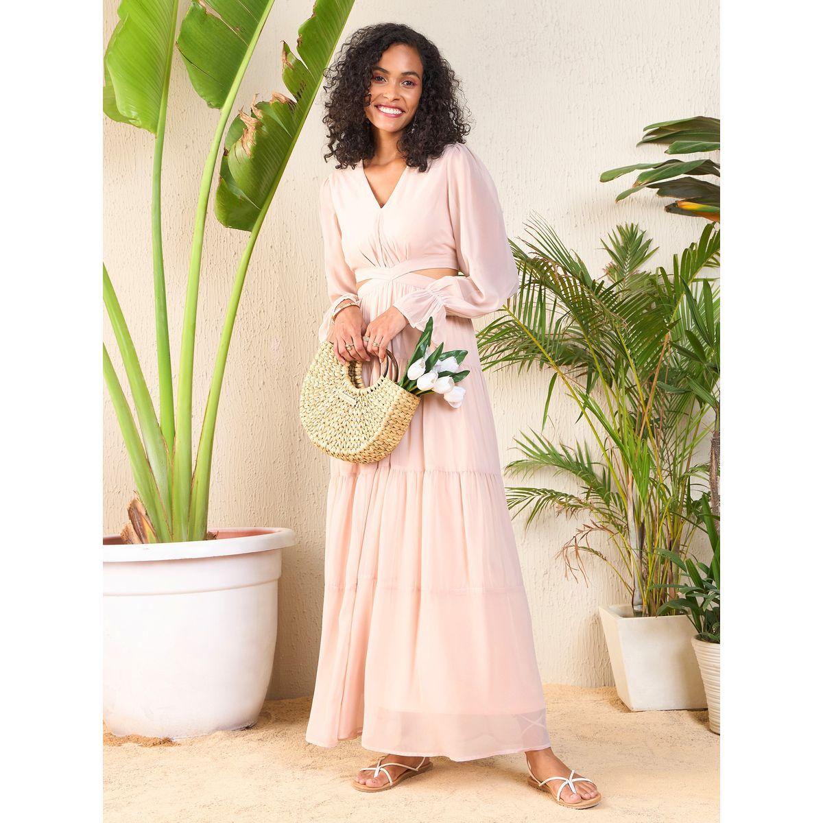 Sassafras X Styli  Cut-Out Waistband Detail V Neck Maxi Dress-women-clothing-dresses-image-1