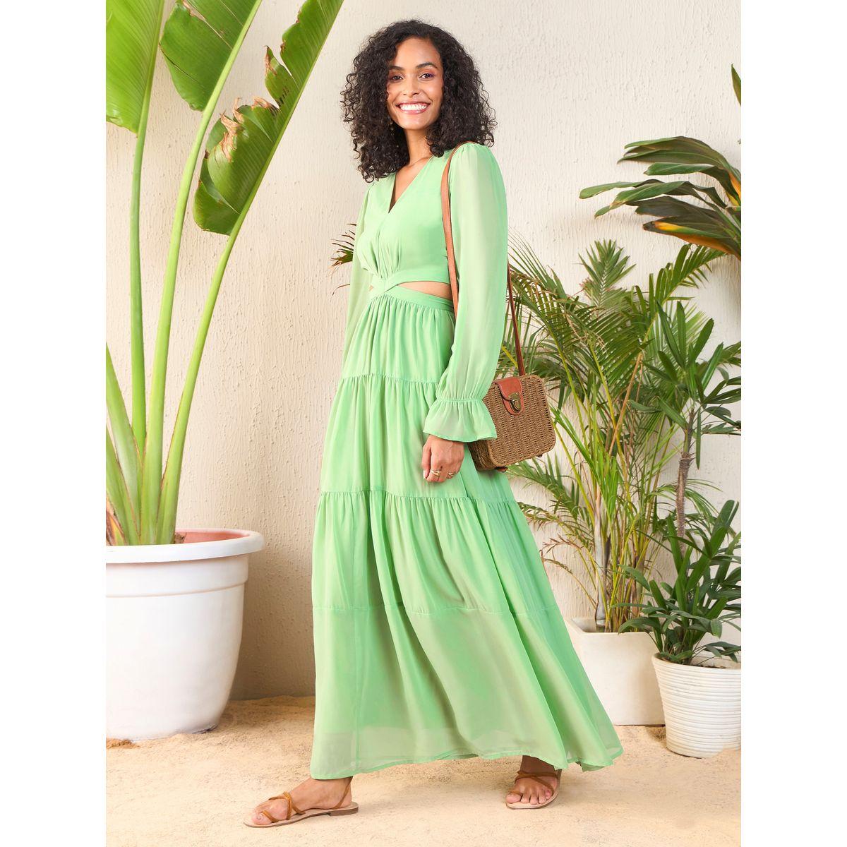 Sassafras X Styli  Cut-Out Waistband Detail V Neck Maxi Dress-women-clothing-dresses-image-1