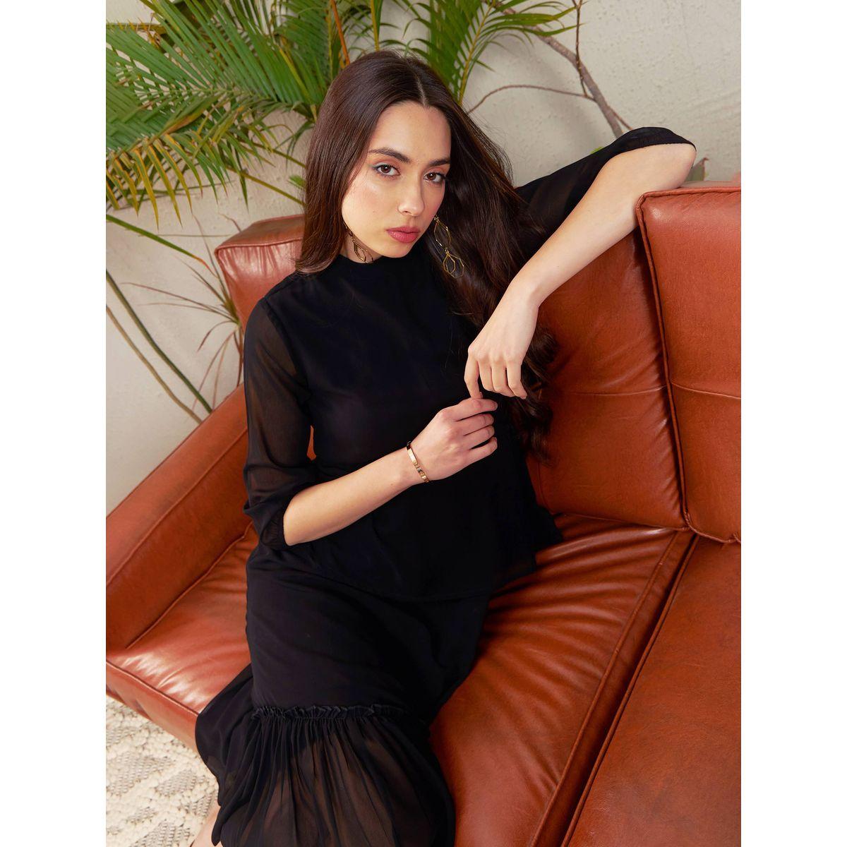 Sassafras X Styli  Solid High Neck Layered Midi Dress-women-clothing-dresses-image-2