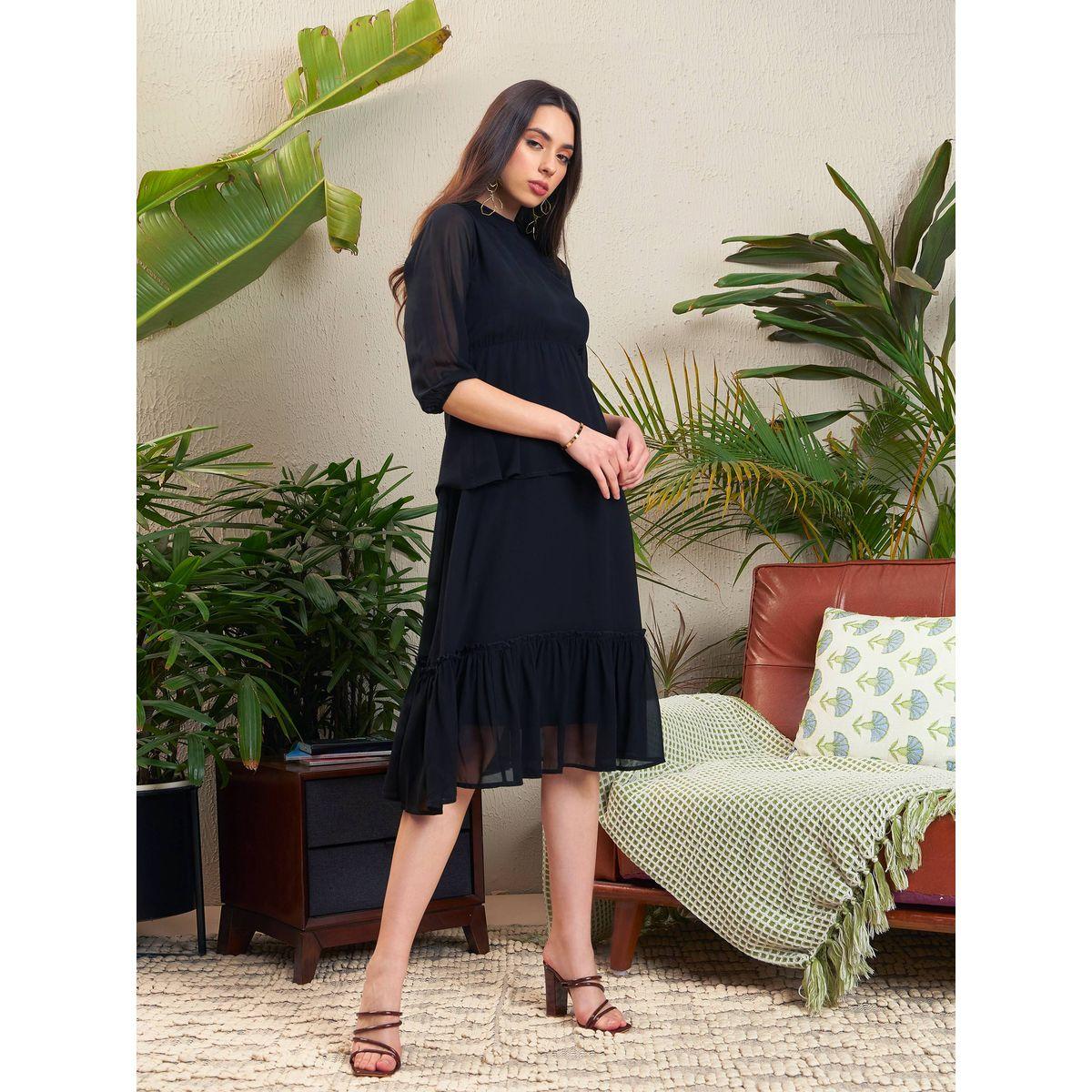 Sassafras X Styli  Solid High Neck Layered Midi Dress-women-clothing-dresses-image-3