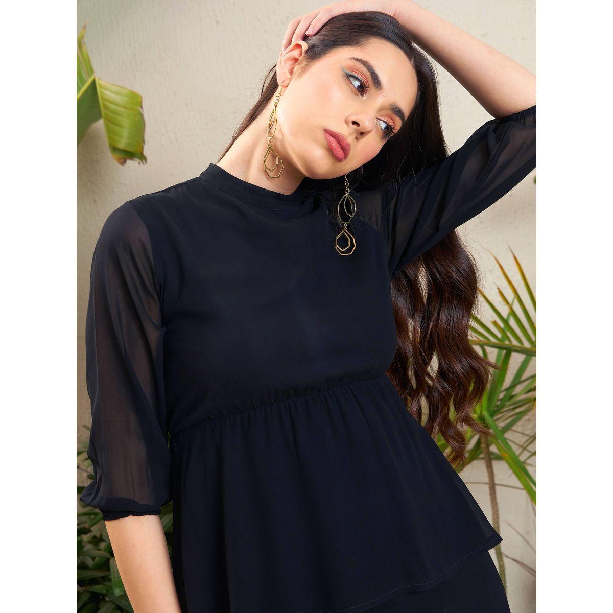 Sassafras X Styli  Solid High Neck Layered Midi Dress-women-clothing-dresses-image-4