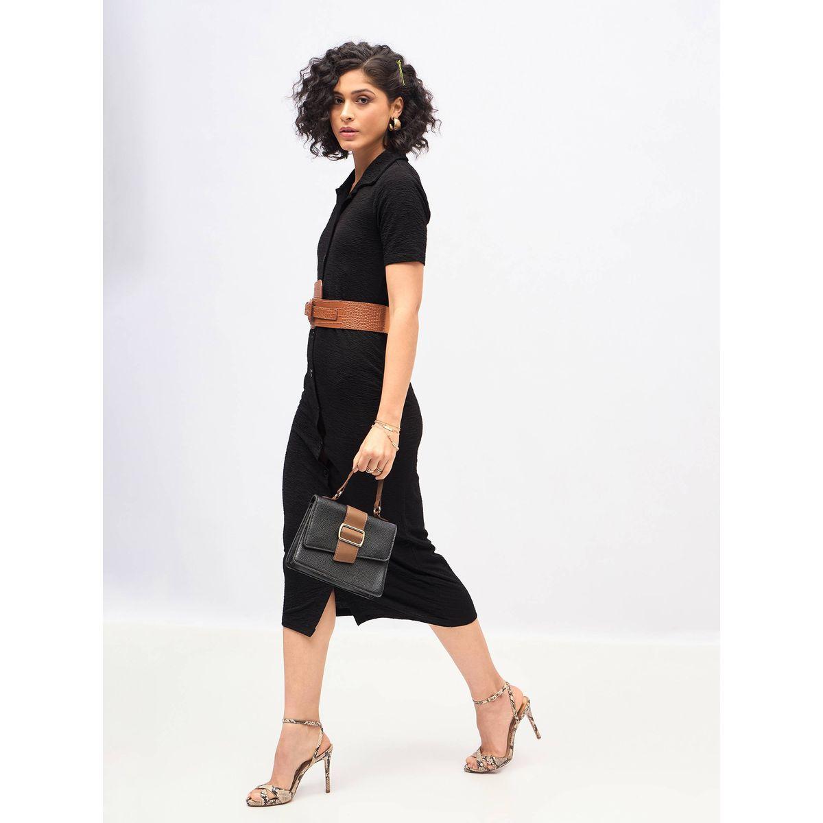 فستان ميدي ضيق بتفاصيل محبوكة مع ازرار غلق ساسافراس × ستايلي-women-clothing-dresses-image-6