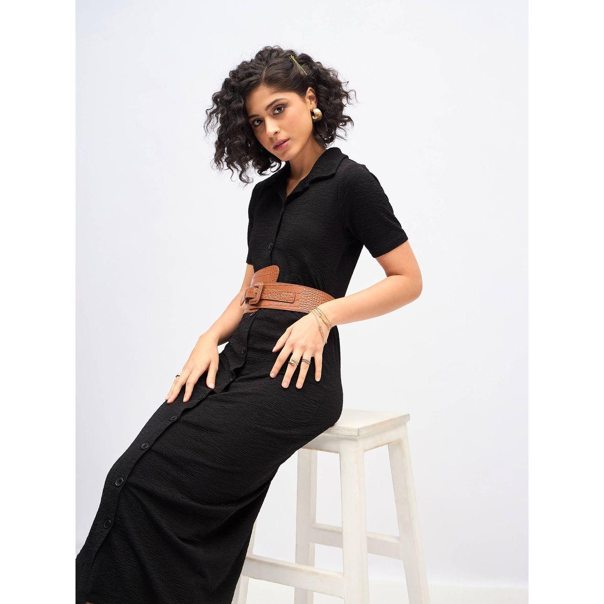 فستان ميدي ضيق بتفاصيل محبوكة مع ازرار غلق ساسافراس × ستايلي-women-clothing-dresses-image-7