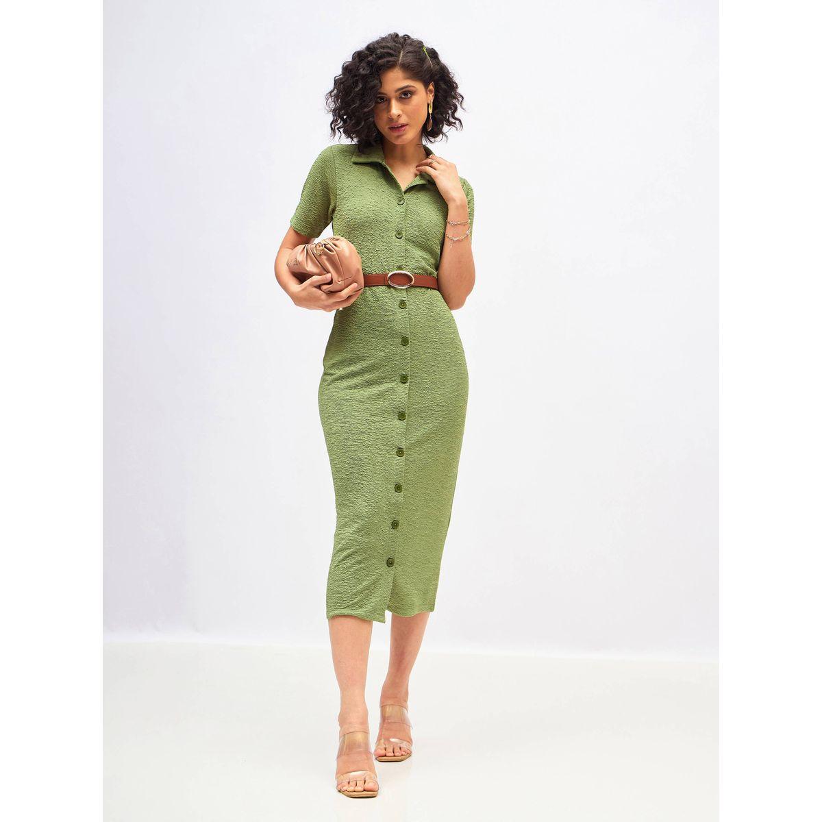فستان ميدي ضيق بتفاصيل محبوكة مع ازرار غلق ساسافراس × ستايلي-women-clothing-dresses-image-1
