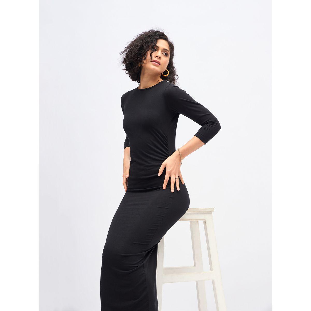 فستان ميدي ضيق مزين بكسرات وتفاصيل مزمومة ساسافراس × ستايلي-women-clothing-dresses-image-2