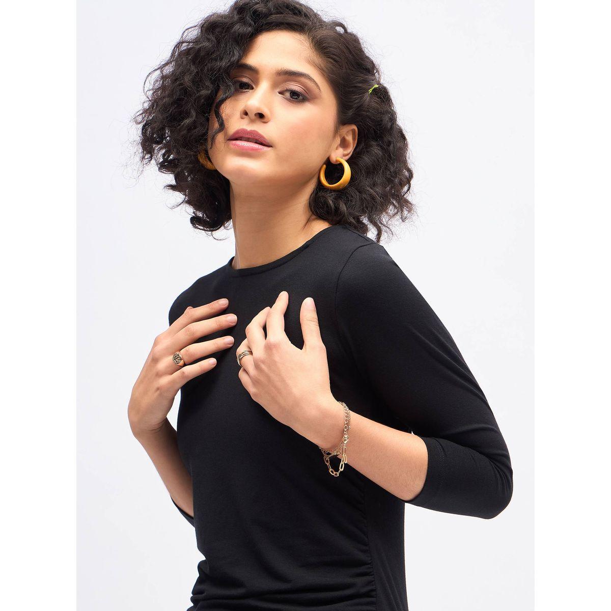 فستان ميدي ضيق مزين بكسرات وتفاصيل مزمومة ساسافراس × ستايلي-women-clothing-dresses-image-4