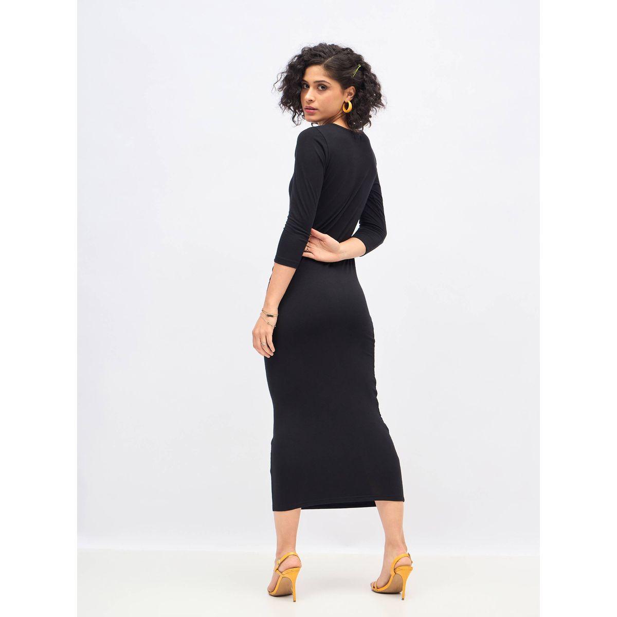 فستان ميدي ضيق مزين بكسرات وتفاصيل مزمومة ساسافراس × ستايلي-women-clothing-dresses-image-5